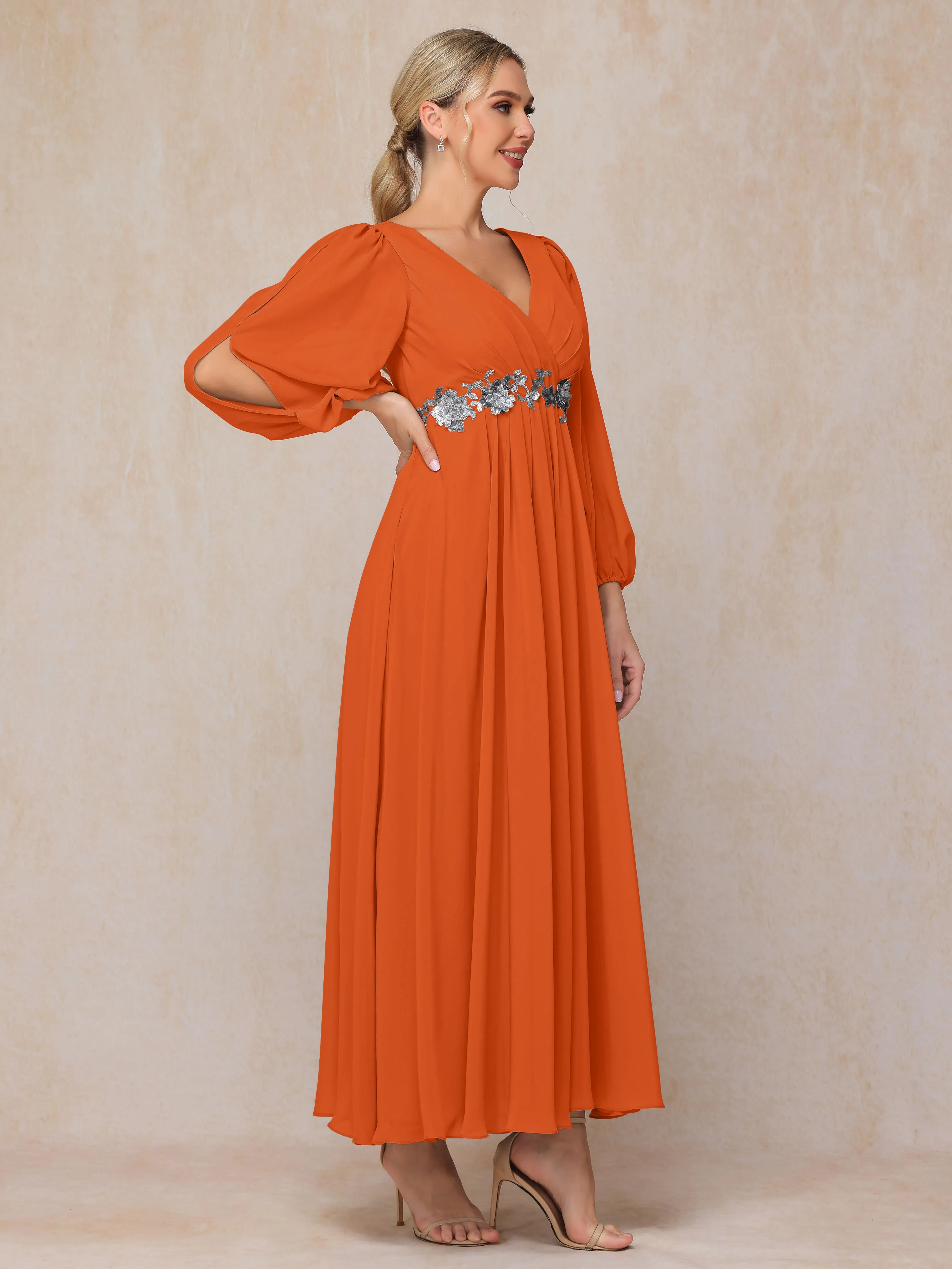 A-Line V-Neck Long Chiffon Mother of the Bride Dresses