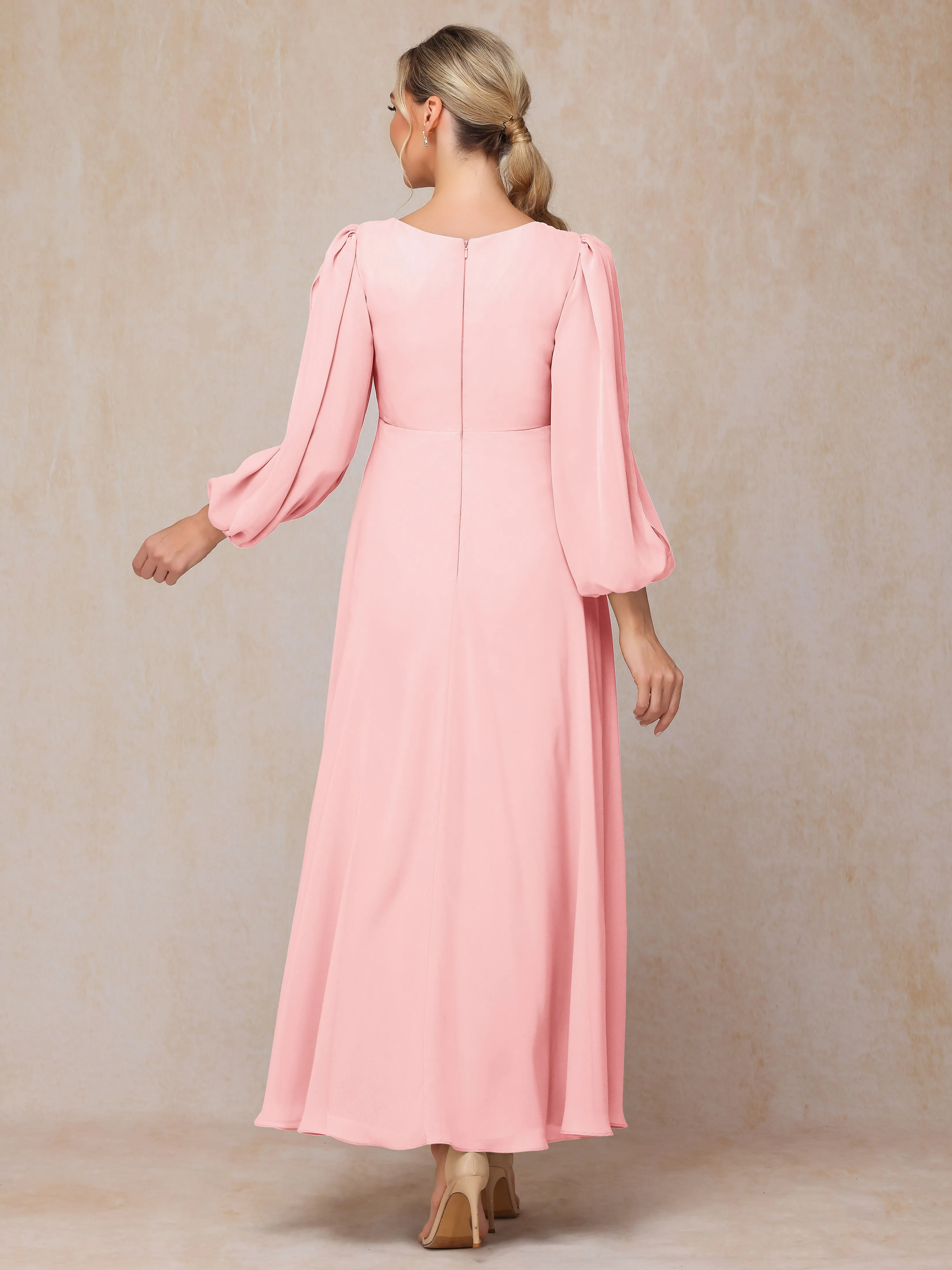 A-Line V-Neck Long Chiffon Mother of the Bride Dresses