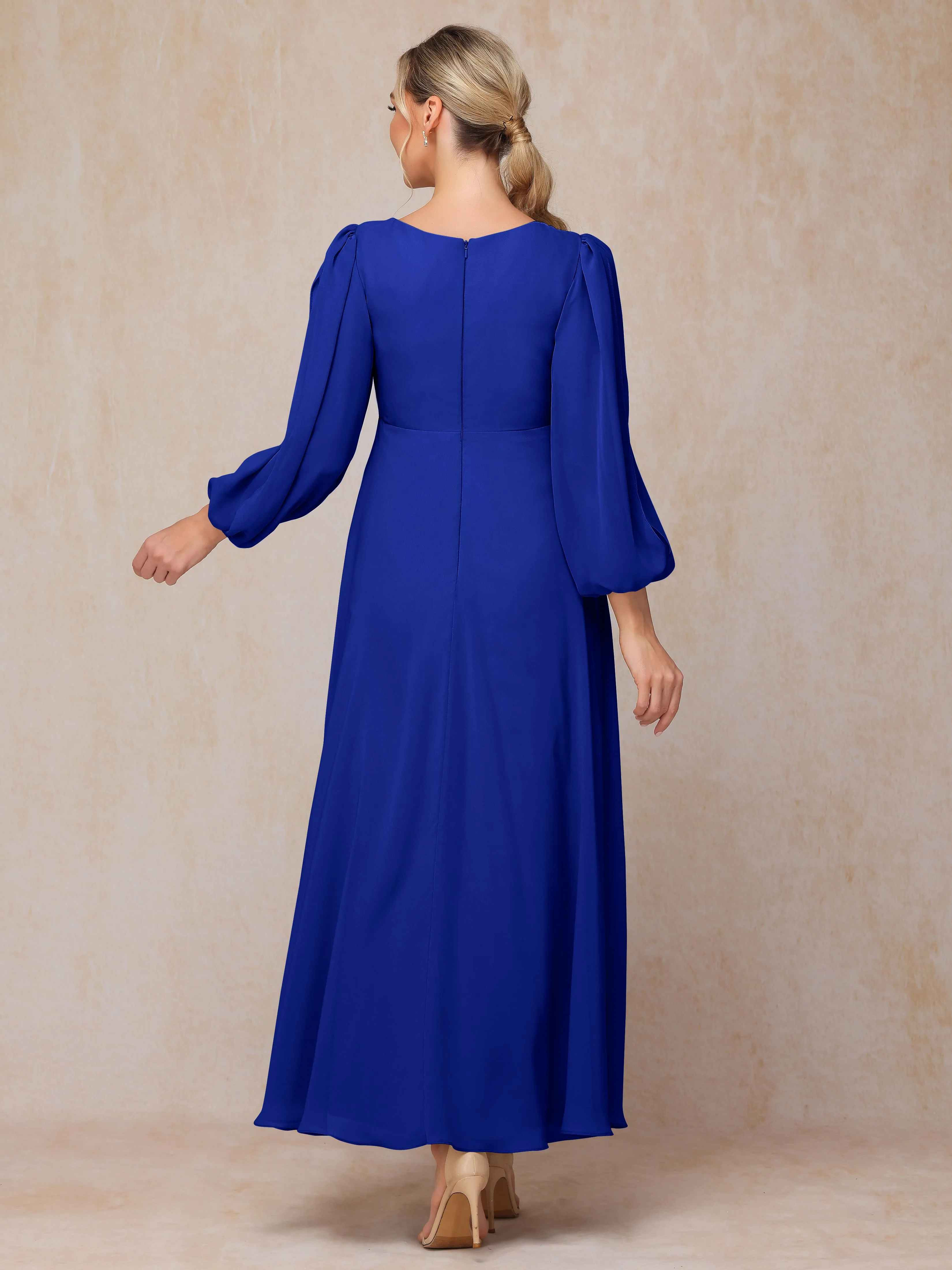 A-Line V-Neck Long Chiffon Mother of the Bride Dresses