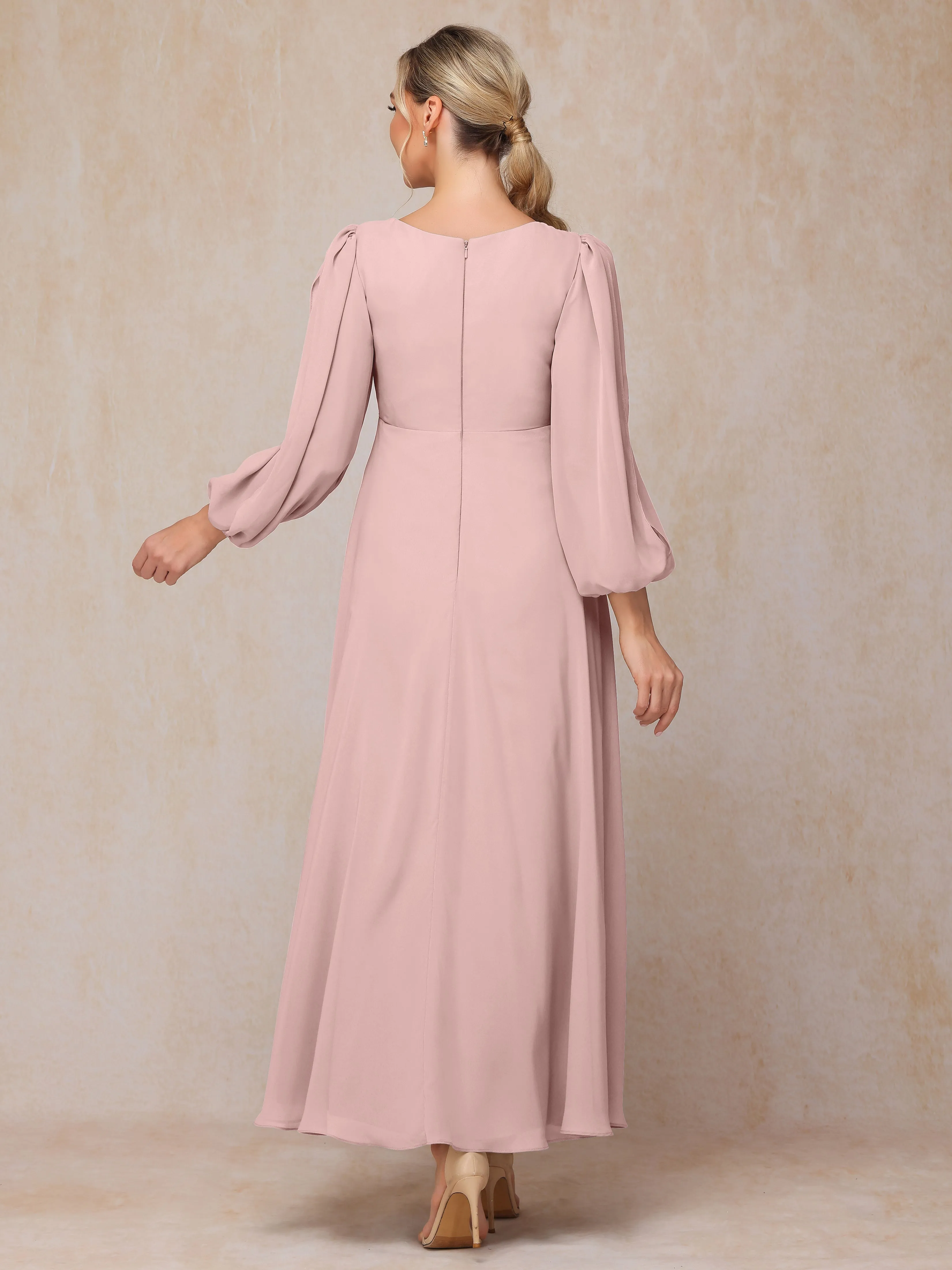 A-Line V-Neck Long Chiffon Mother of the Bride Dresses