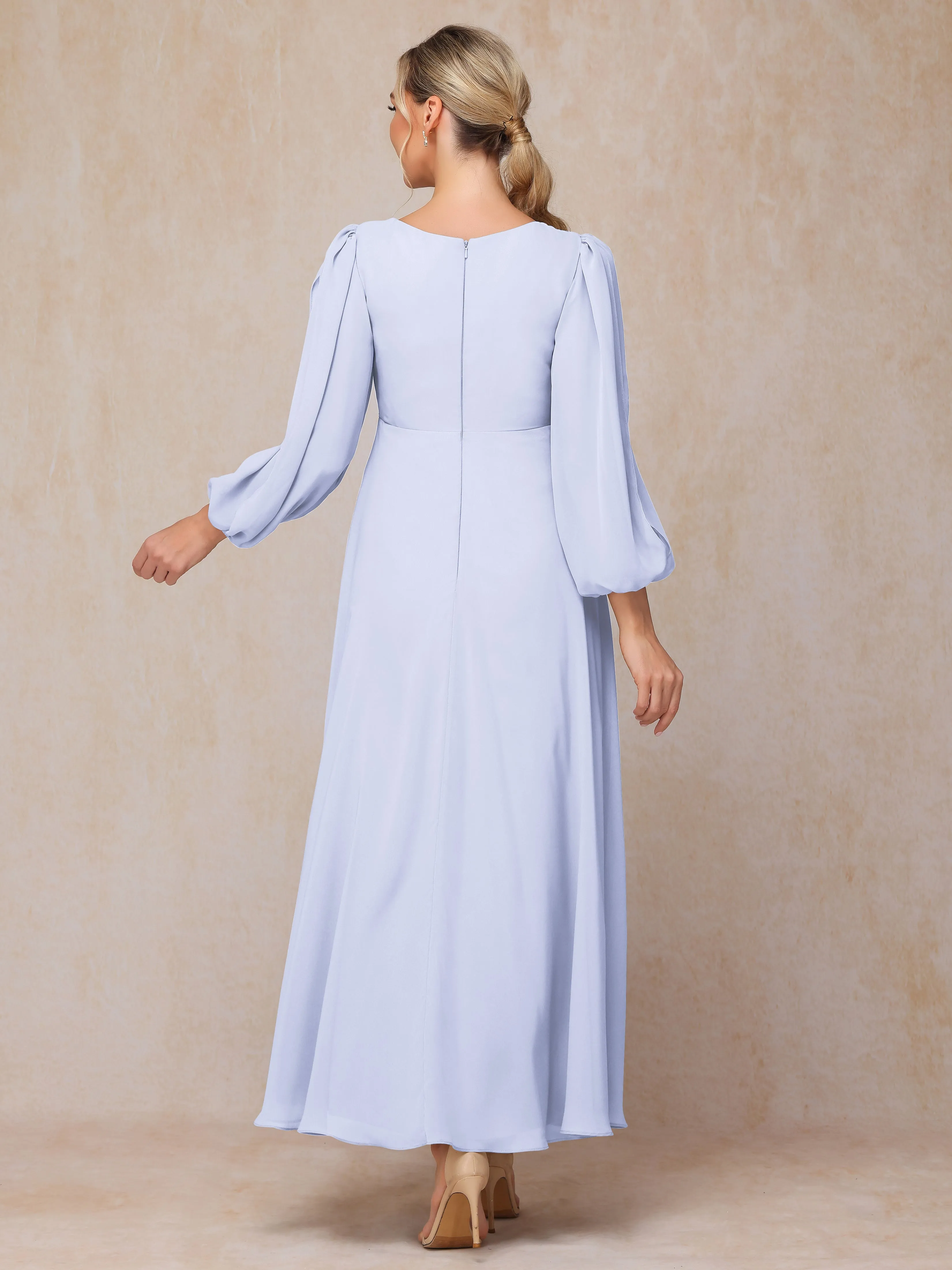 A-Line V-Neck Long Chiffon Mother of the Bride Dresses