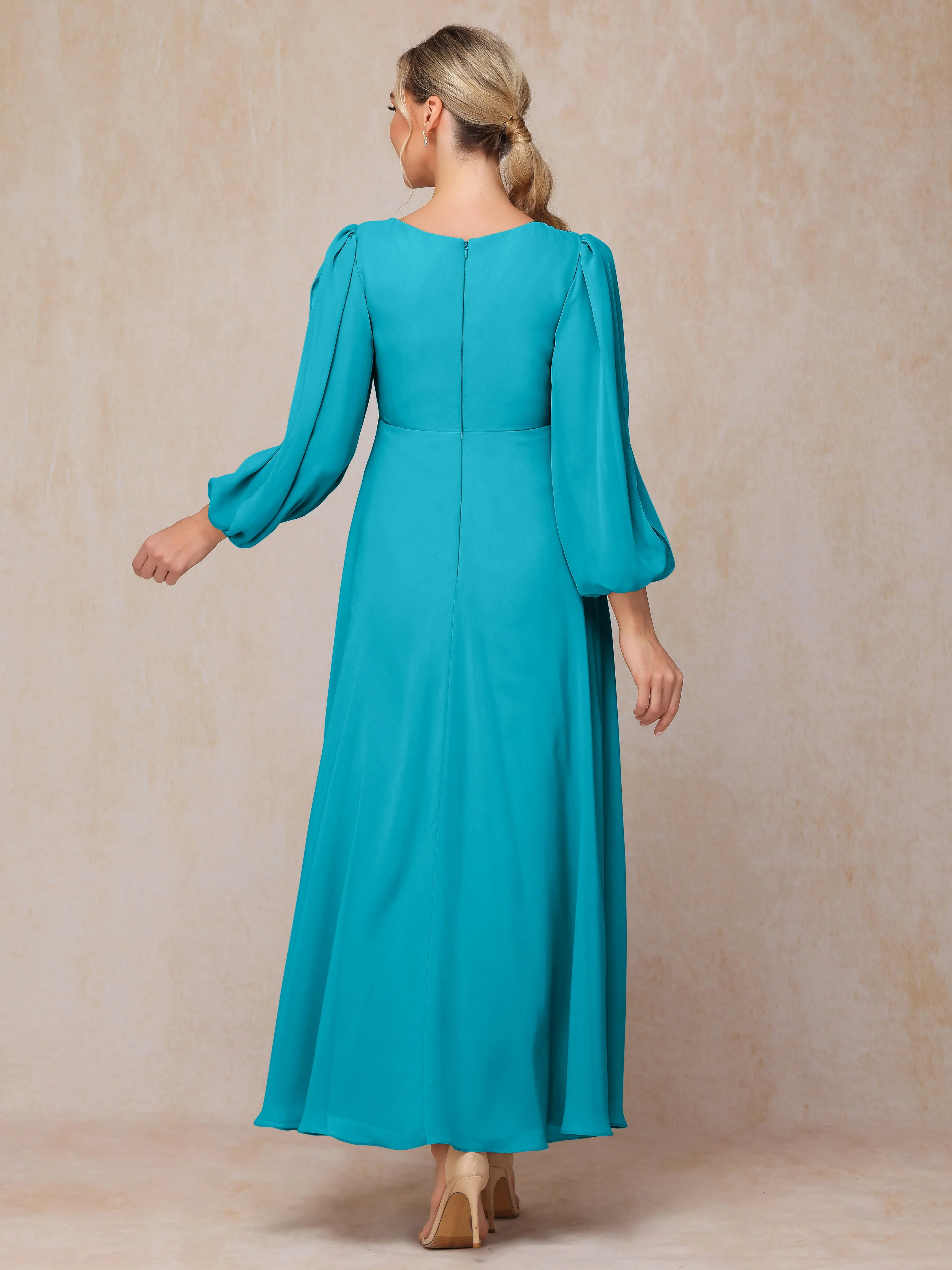 A-Line V-Neck Long Chiffon Mother of the Bride Dresses