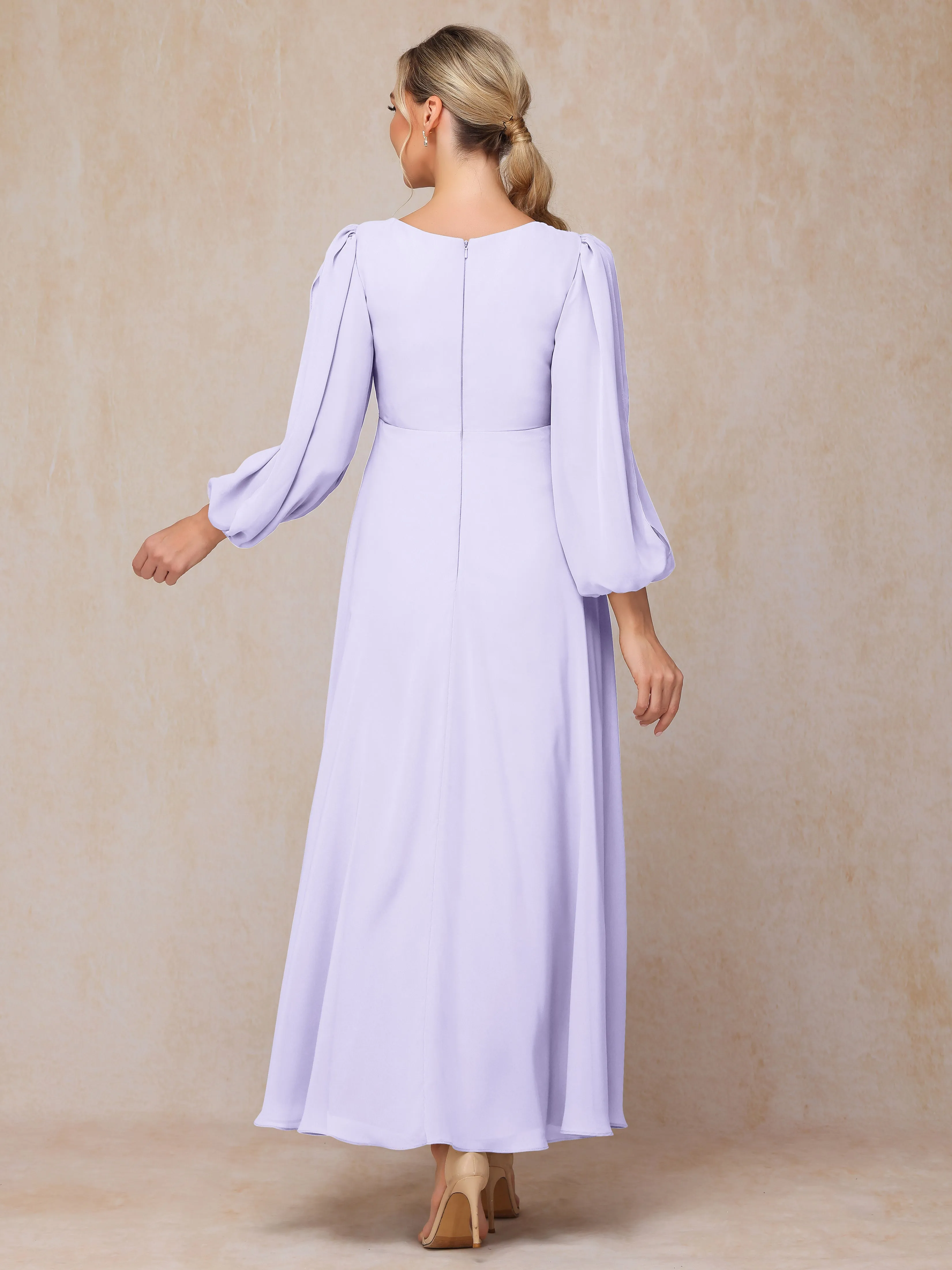 A-Line V-Neck Long Chiffon Mother of the Bride Dresses