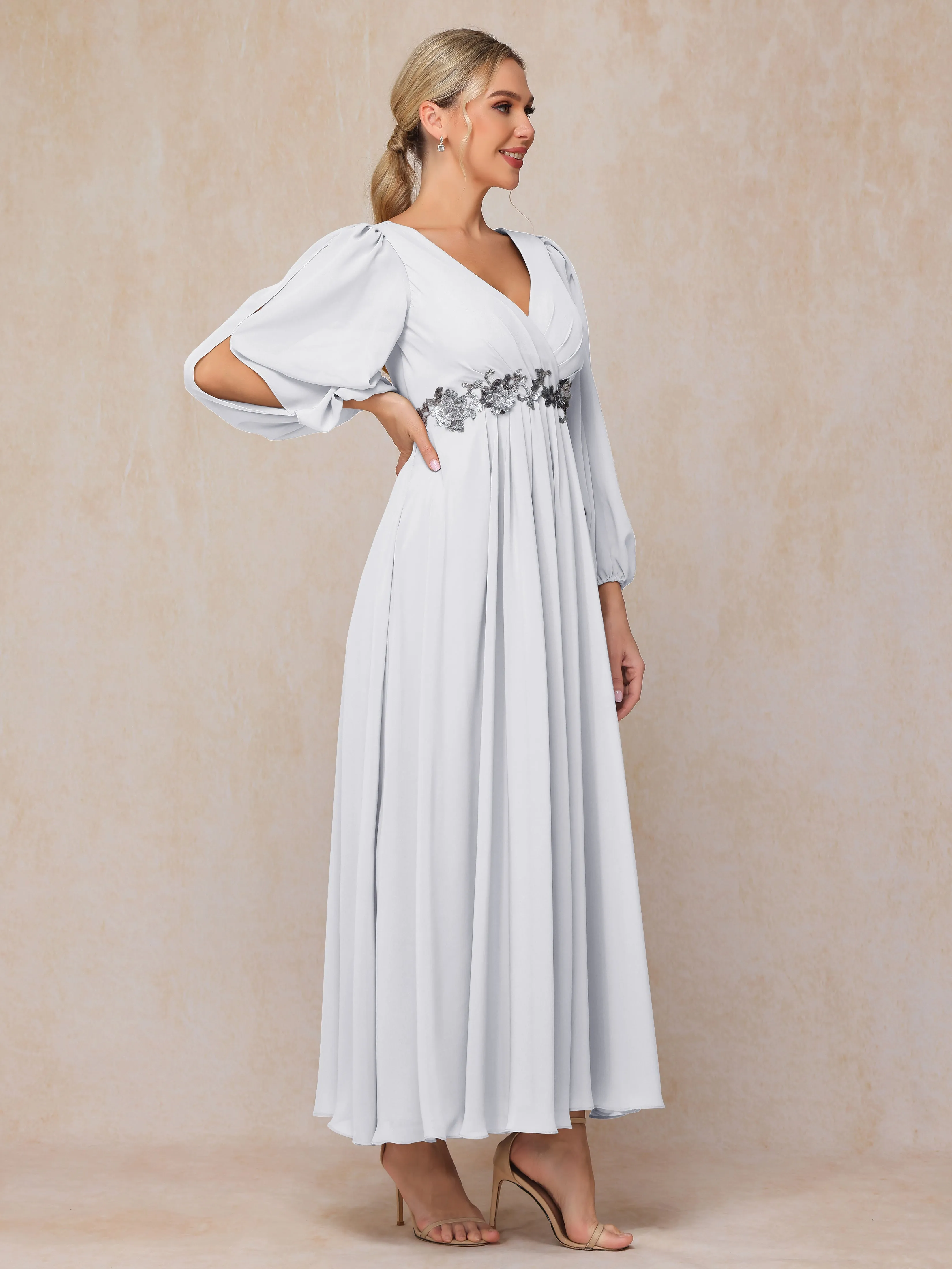 A-Line V-Neck Long Chiffon Mother of the Bride Dresses