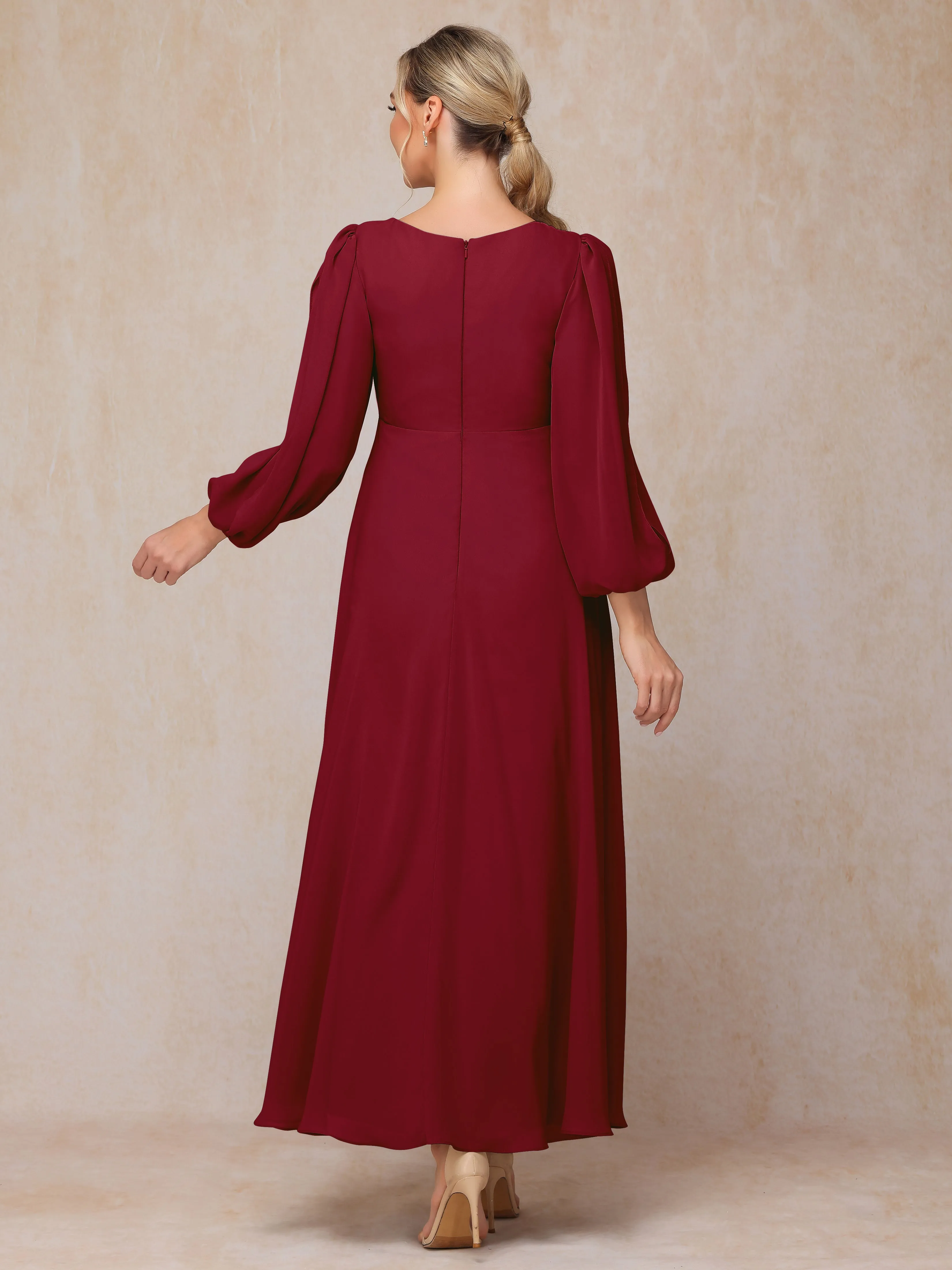 A-Line V-Neck Long Chiffon Mother of the Bride Dresses