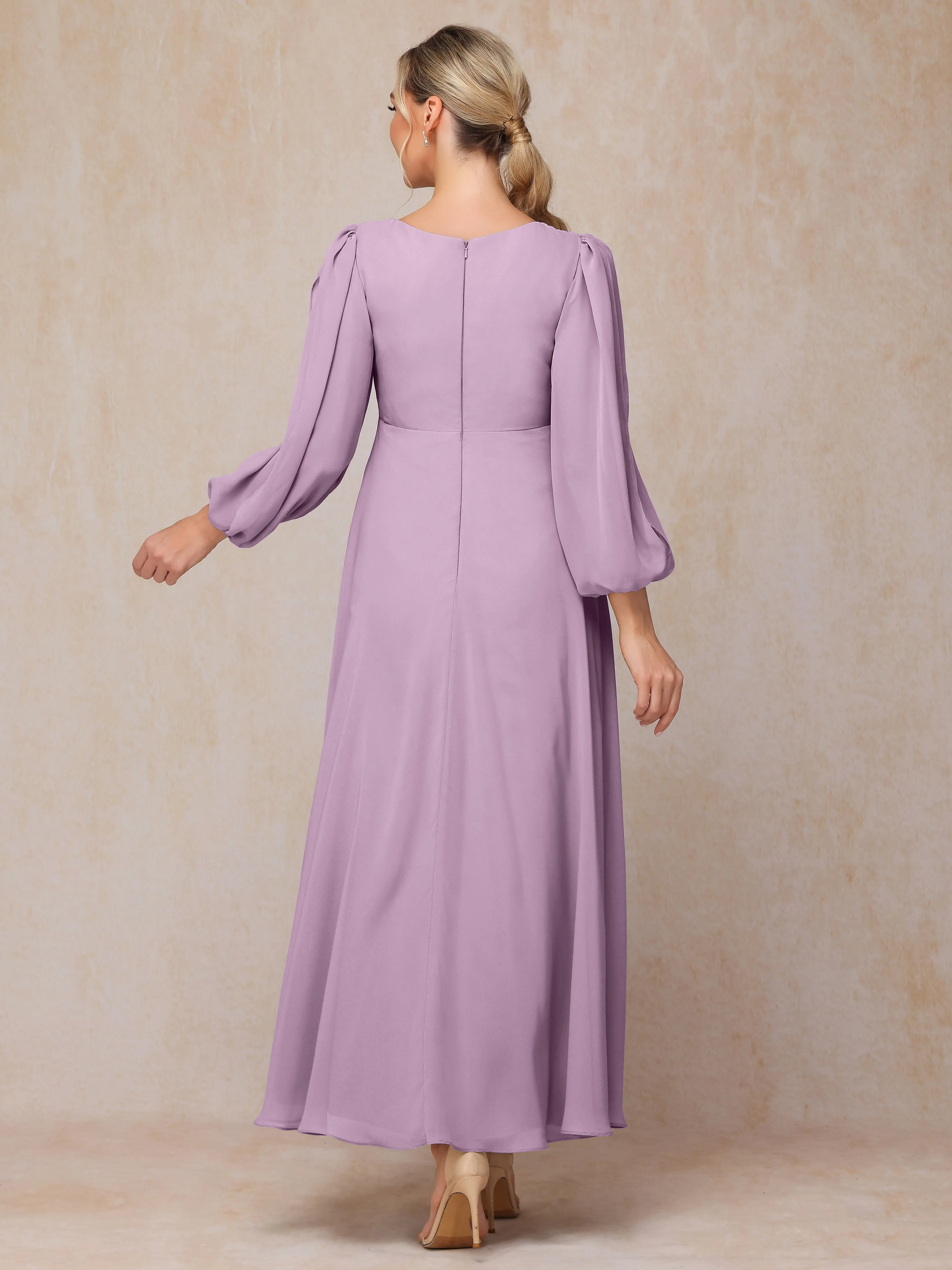 A-Line V-Neck Long Chiffon Mother of the Bride Dresses