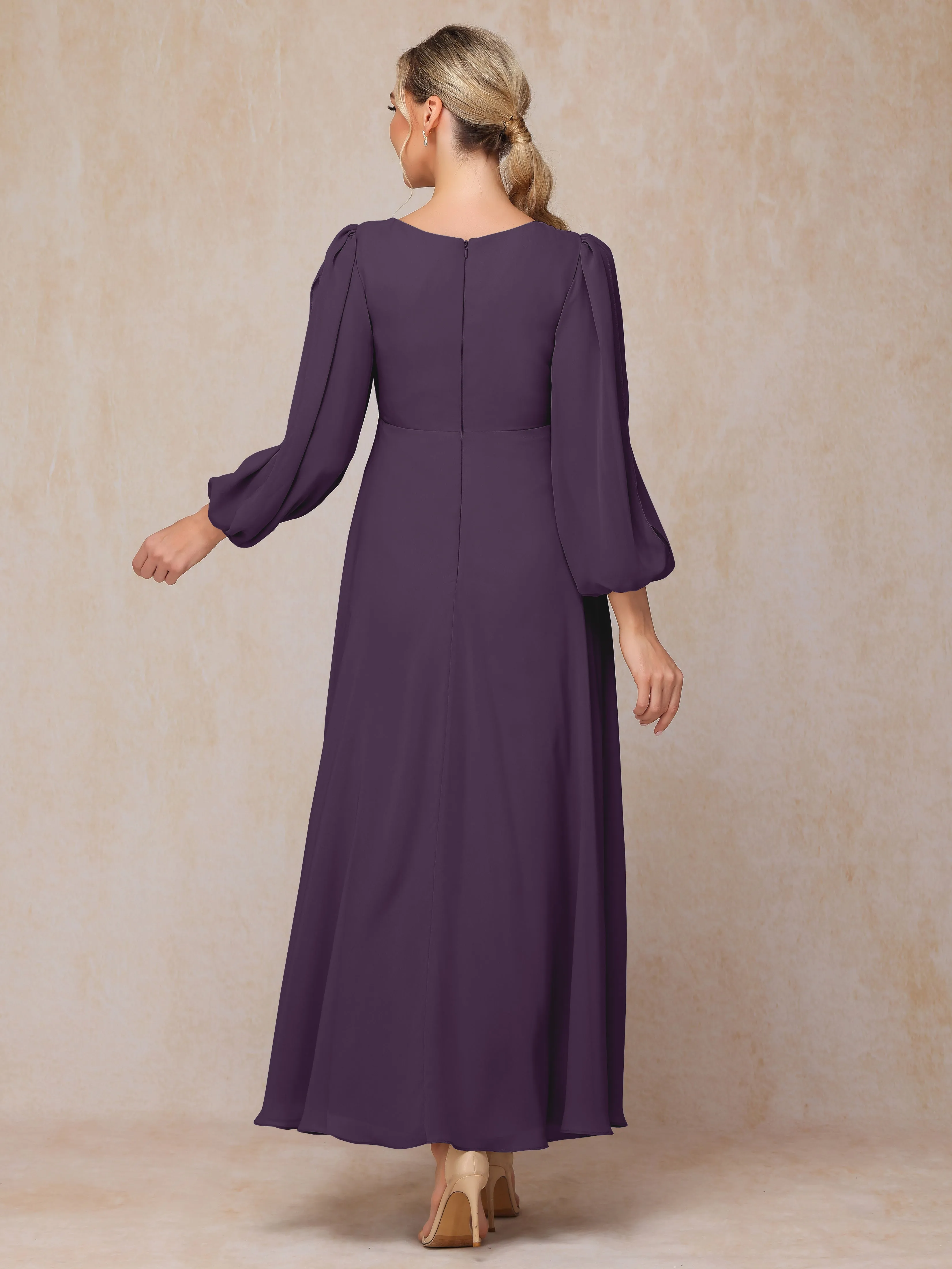 A-Line V-Neck Long Chiffon Mother of the Bride Dresses