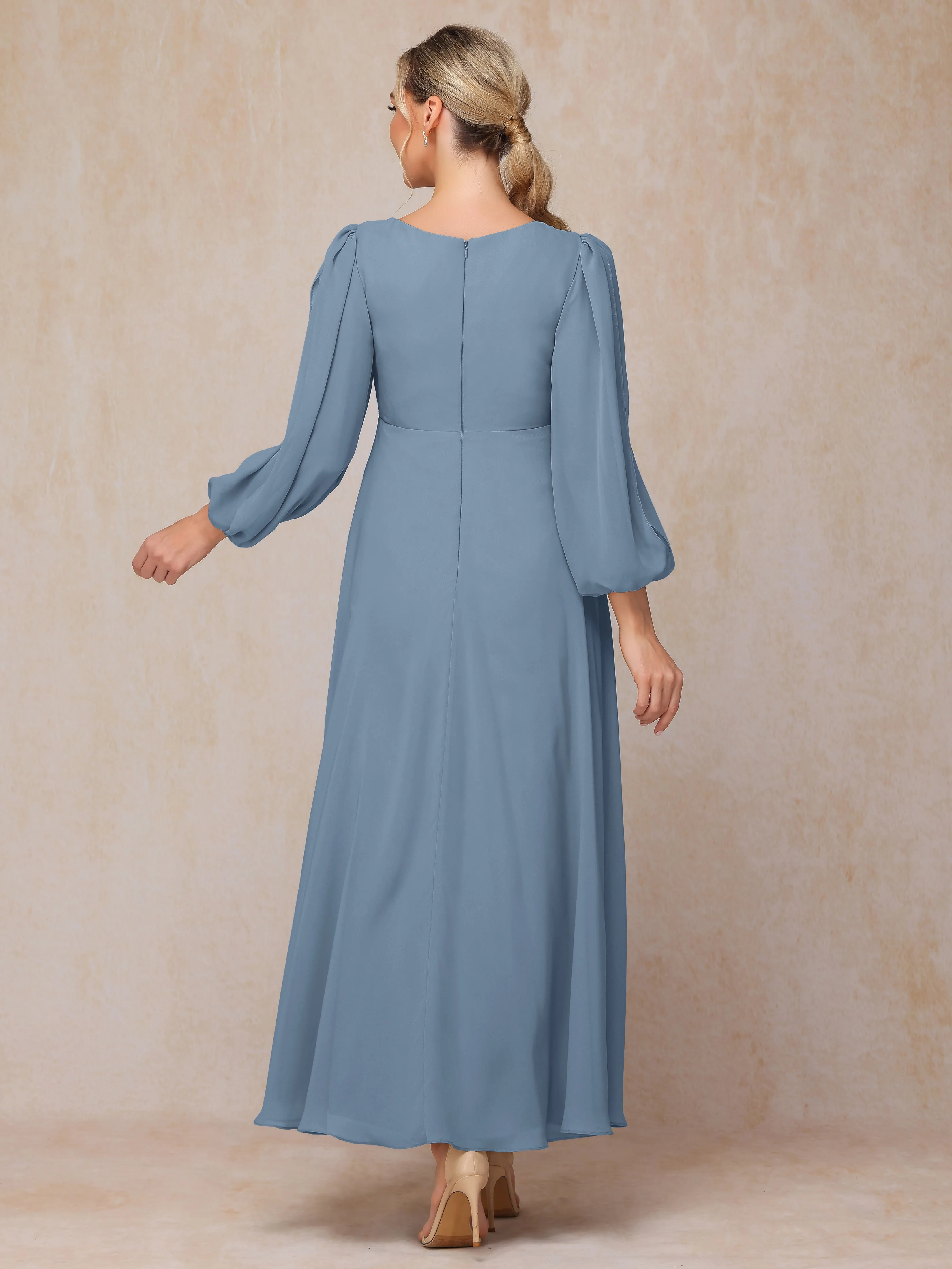 A-Line V-Neck Long Chiffon Mother of the Bride Dresses