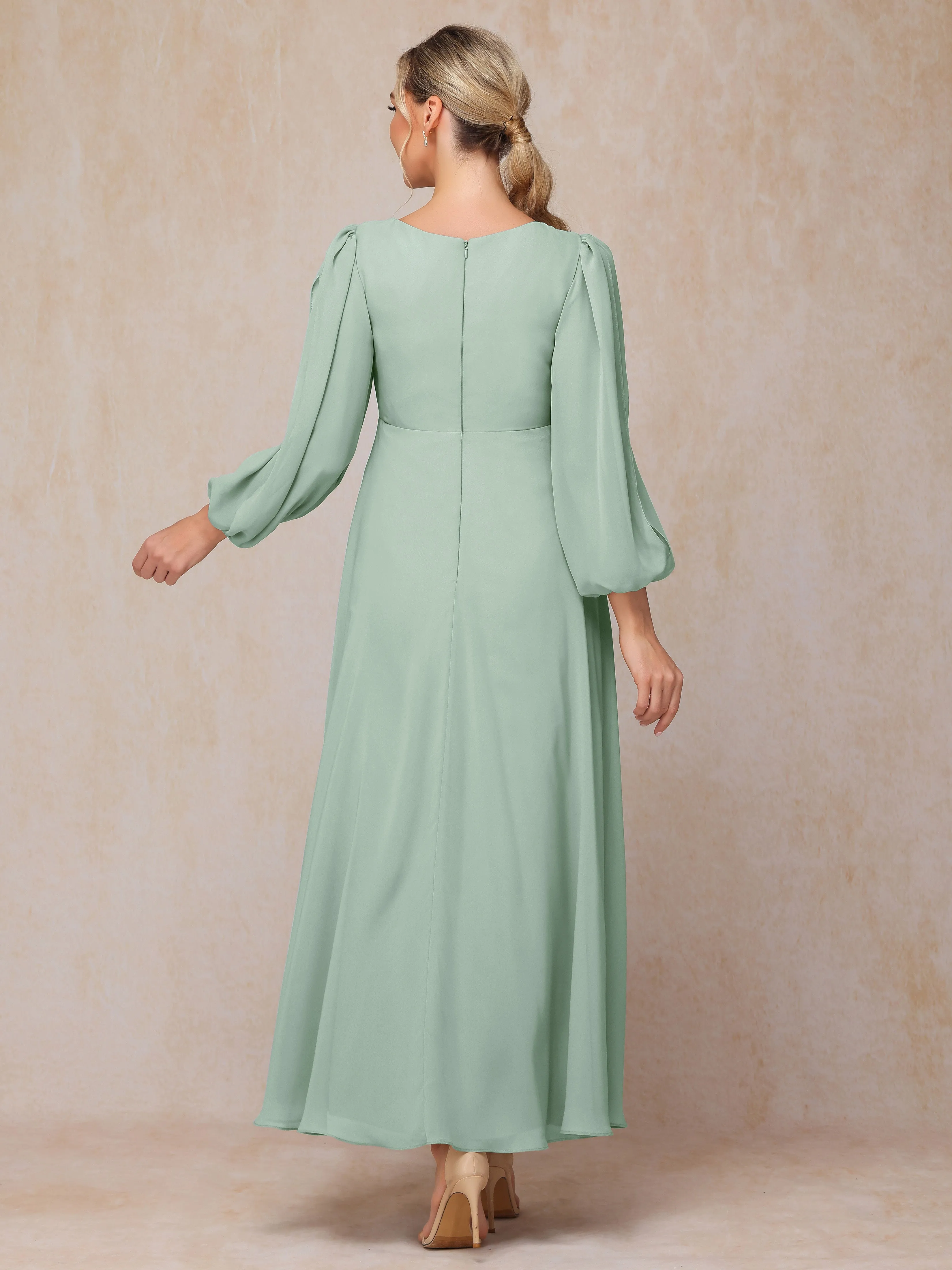 A-Line V-Neck Long Chiffon Mother of the Bride Dresses