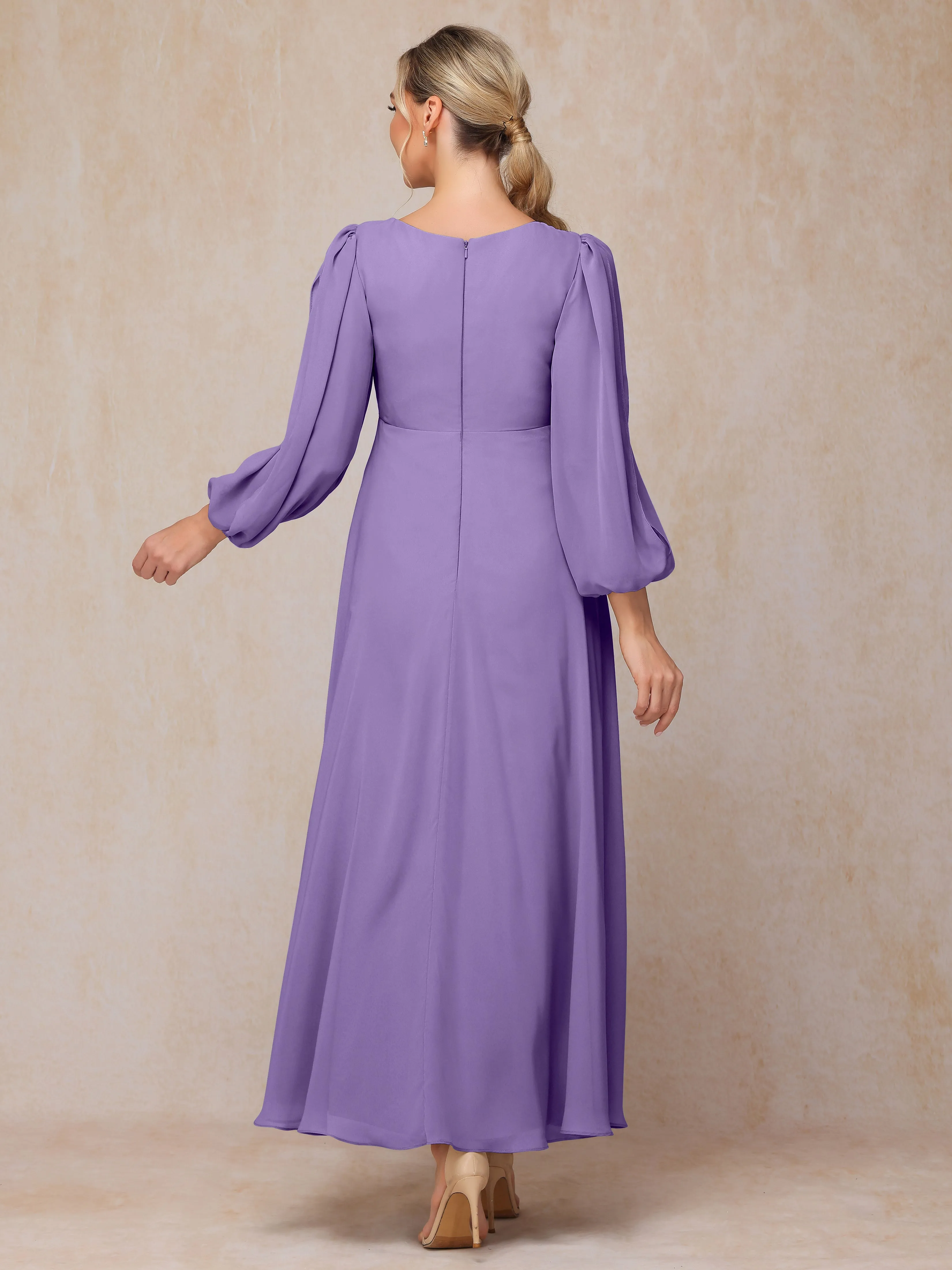 A-Line V-Neck Long Chiffon Mother of the Bride Dresses