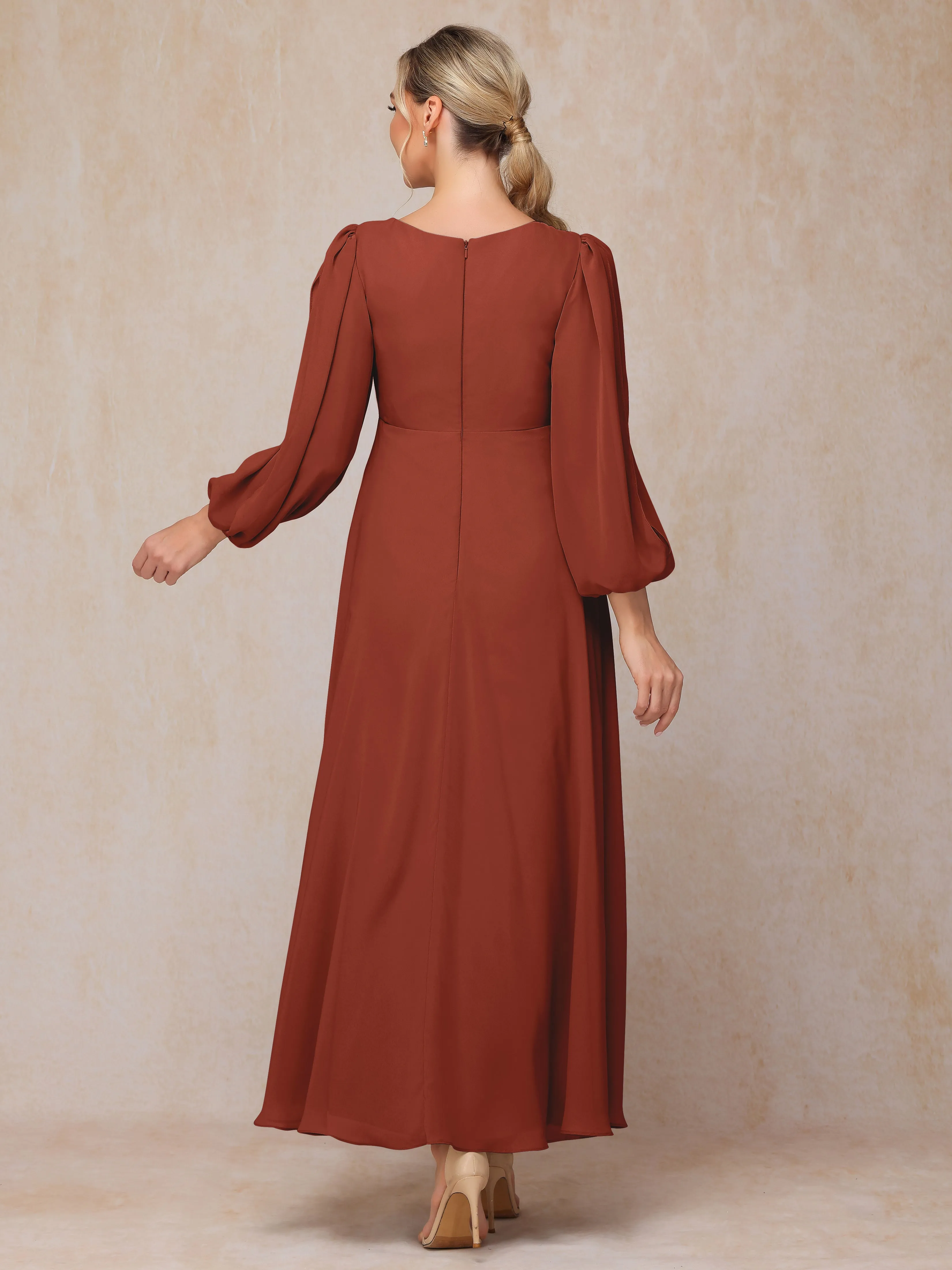 A-Line V-Neck Long Chiffon Mother of the Bride Dresses