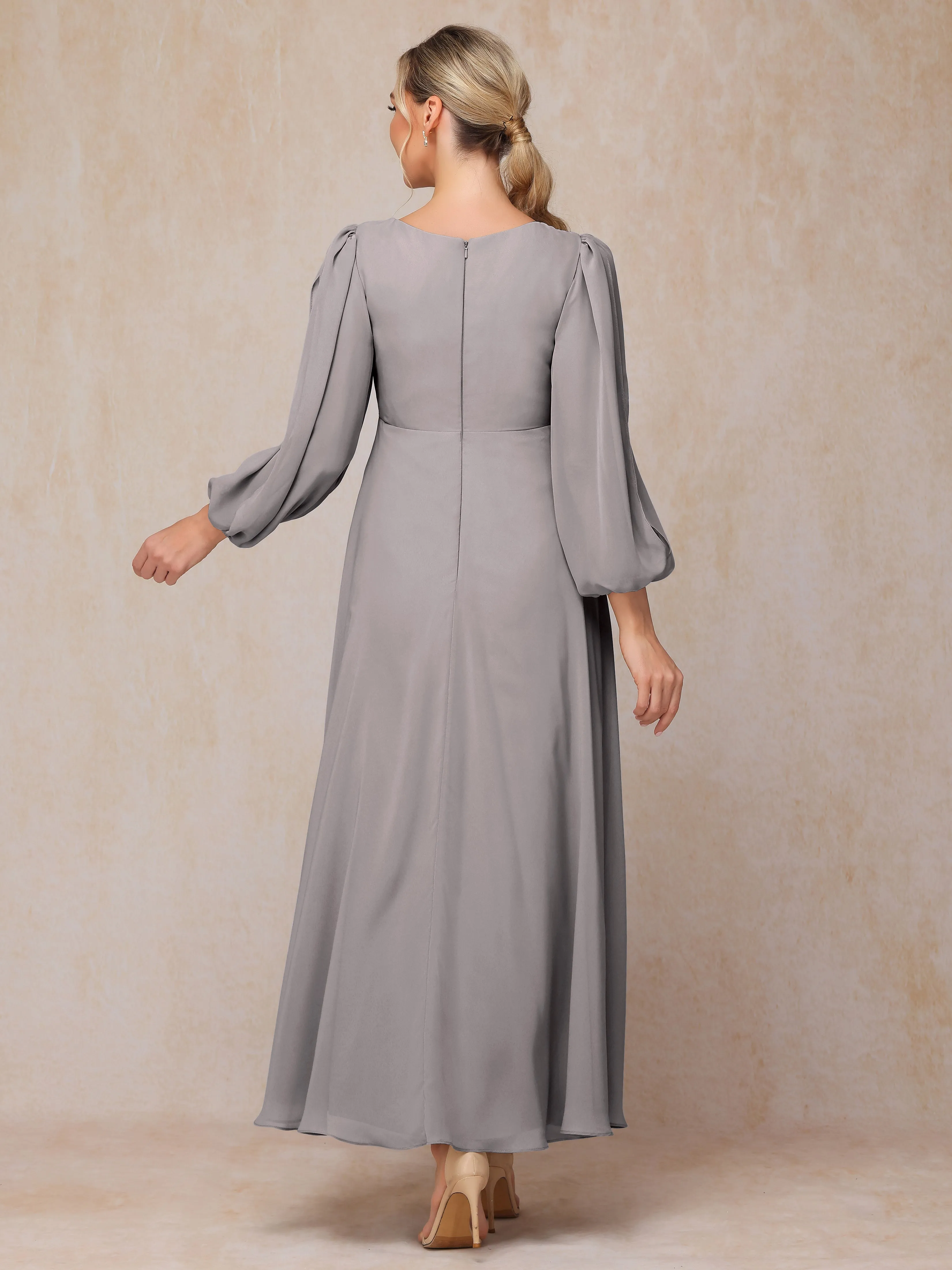 A-Line V-Neck Long Chiffon Mother of the Bride Dresses