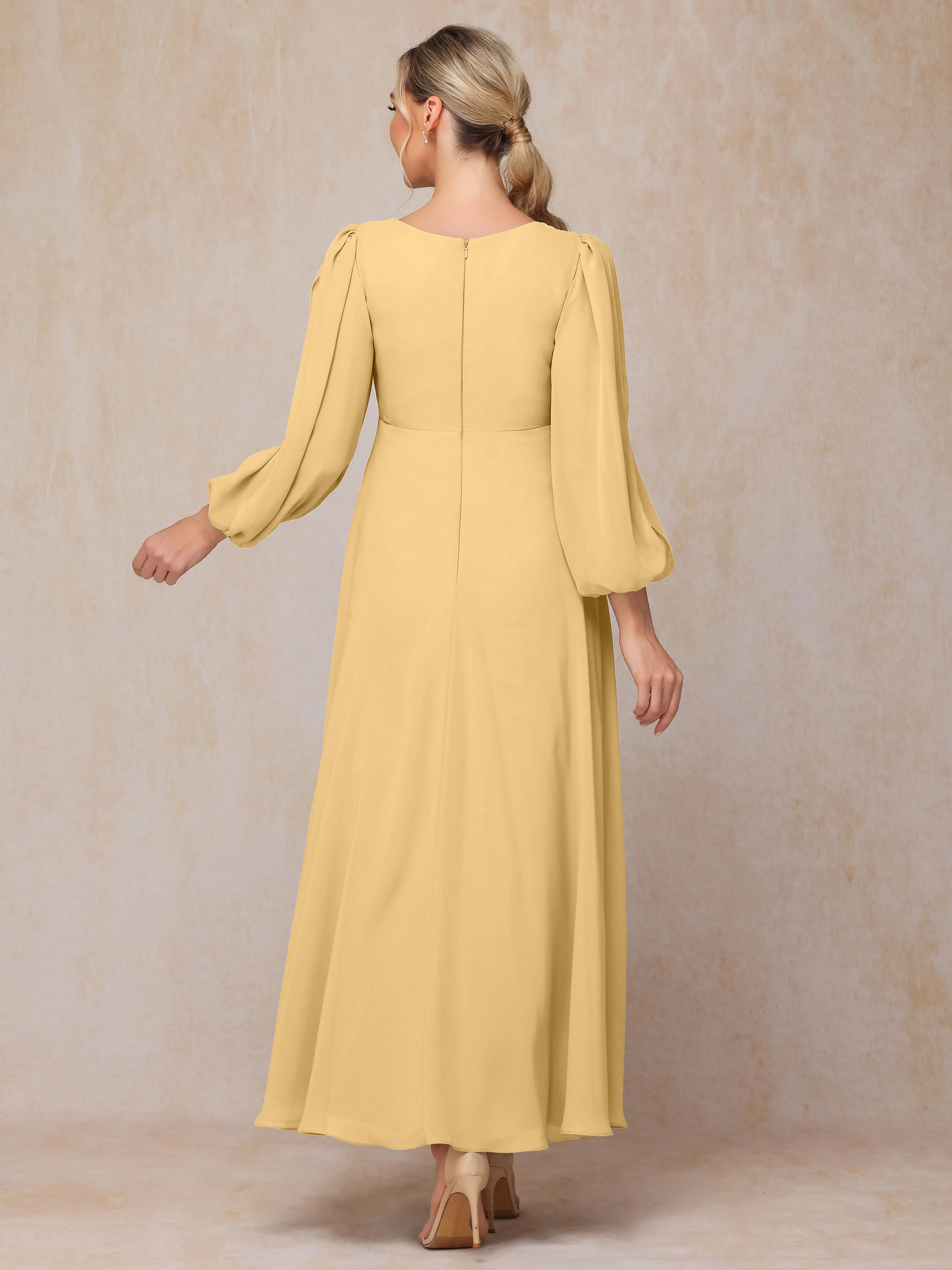 A-Line V-Neck Long Chiffon Mother of the Bride Dresses