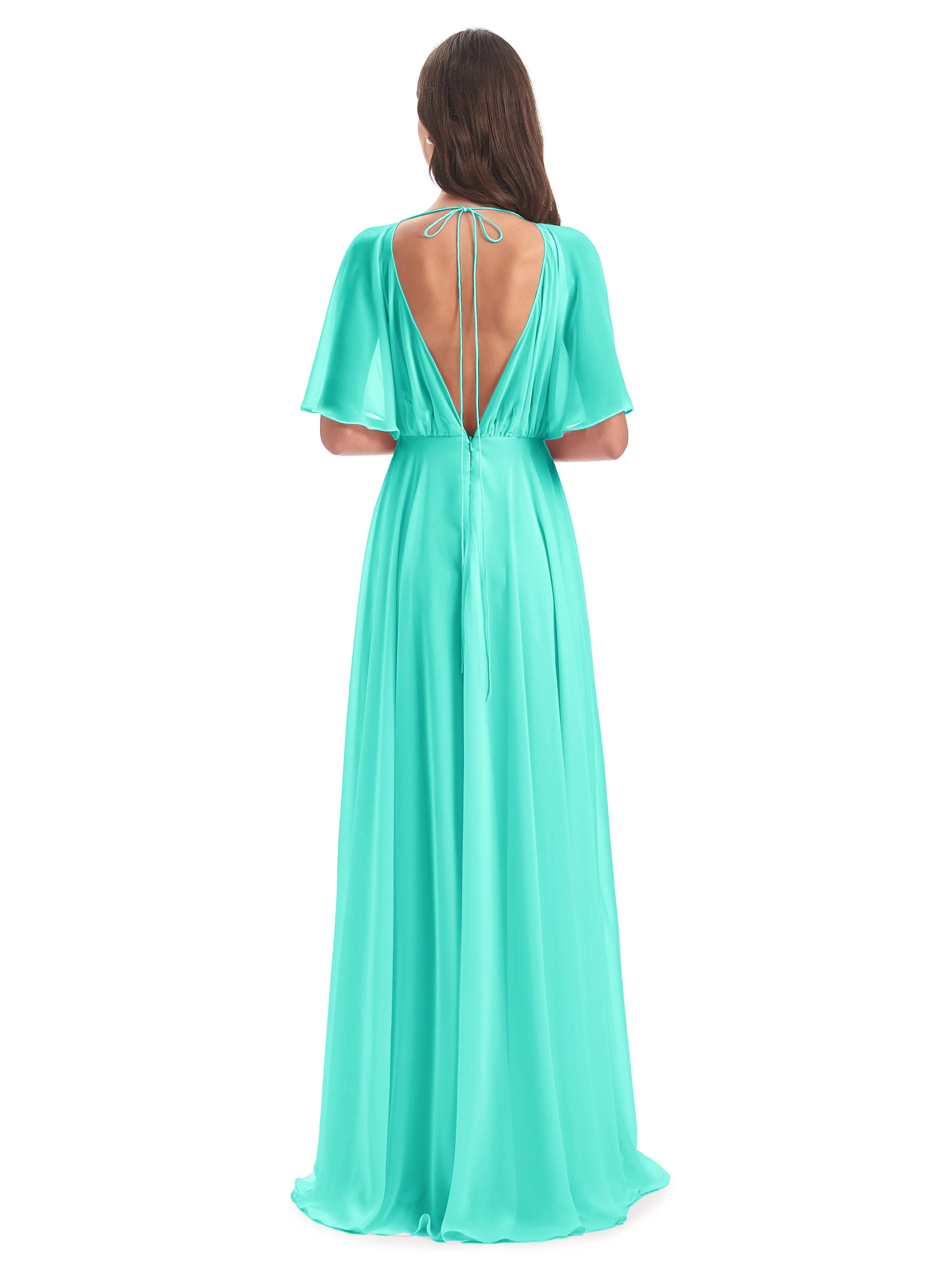 Ada Casual Chiffon A-line Short Sleeves Long Chiffon Bridesmaid Dresses