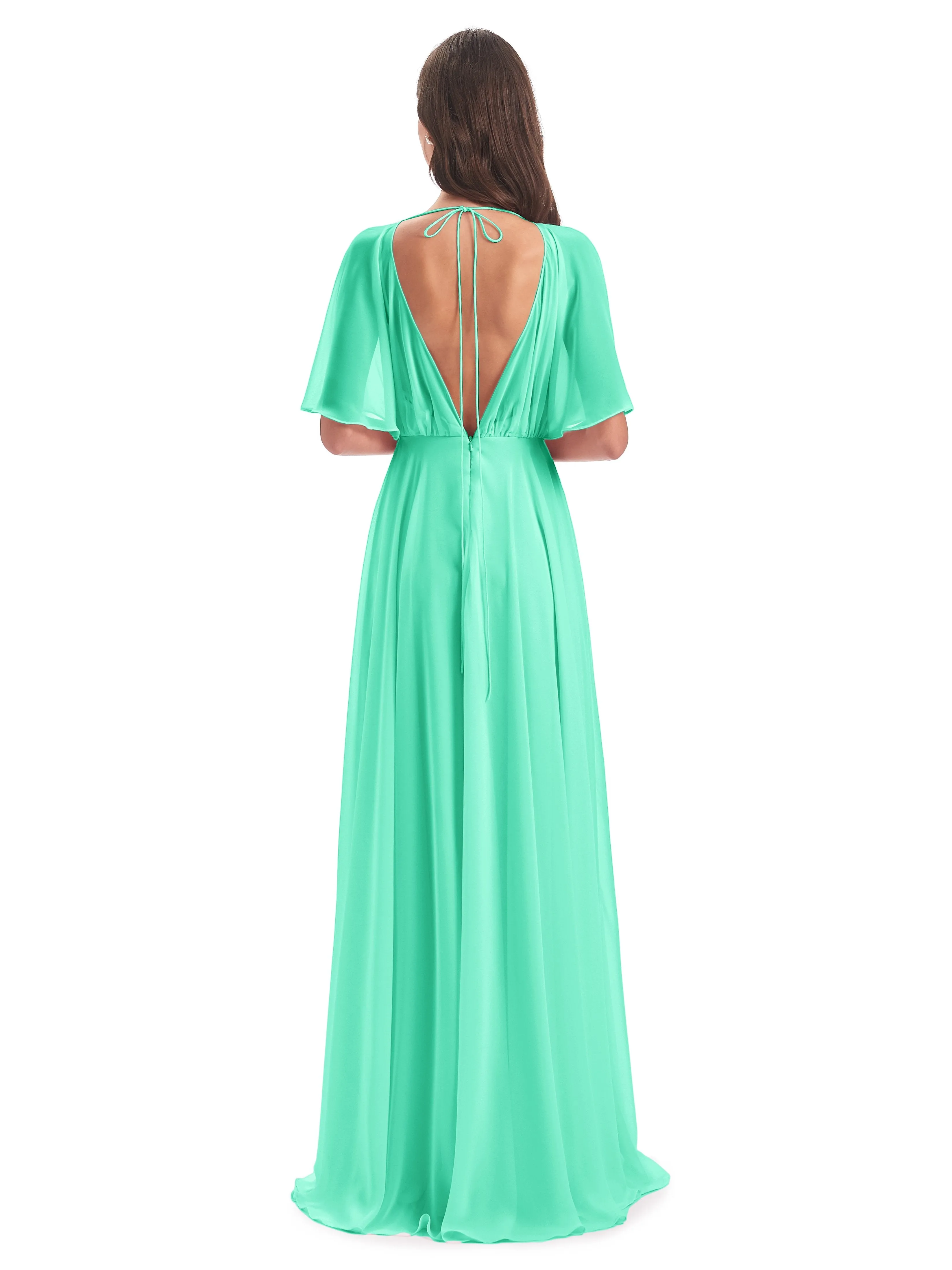 Ada Casual Chiffon A-line Short Sleeves Long Chiffon Bridesmaid Dresses