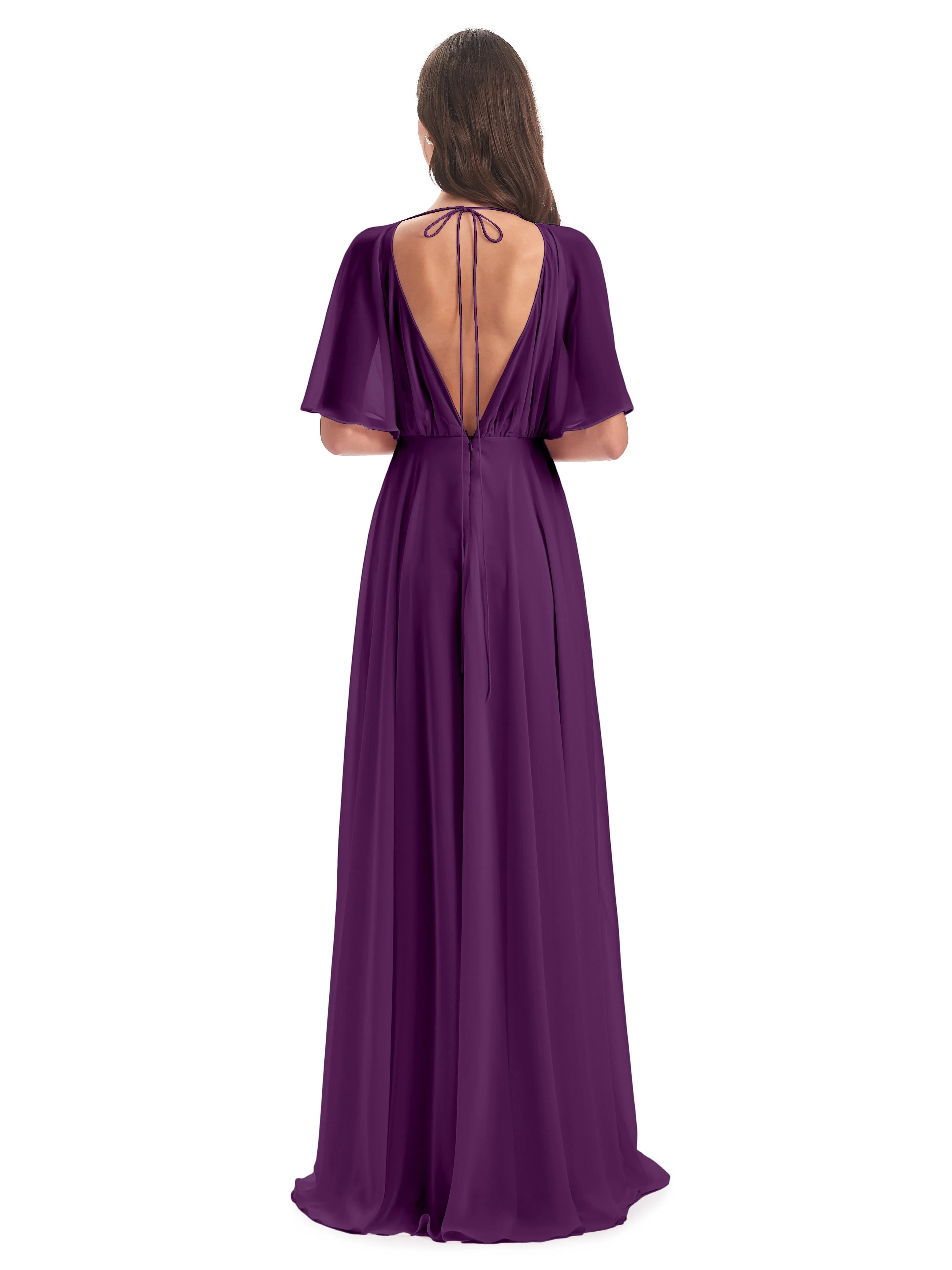 Ada Casual Chiffon A-line Short Sleeves Long Chiffon Bridesmaid Dresses