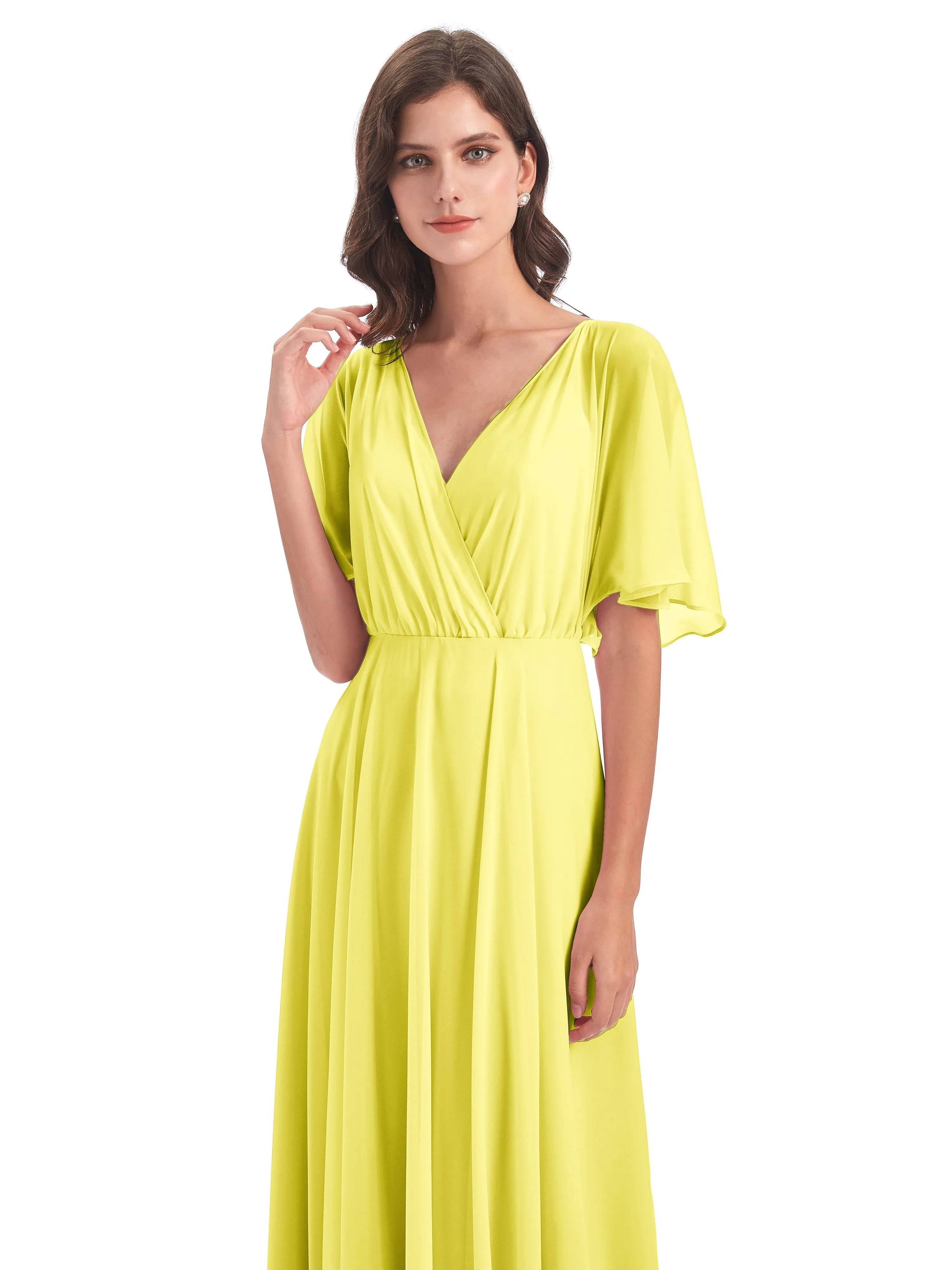 Ada Casual Chiffon A-line Short Sleeves Long Chiffon Bridesmaid Dresses