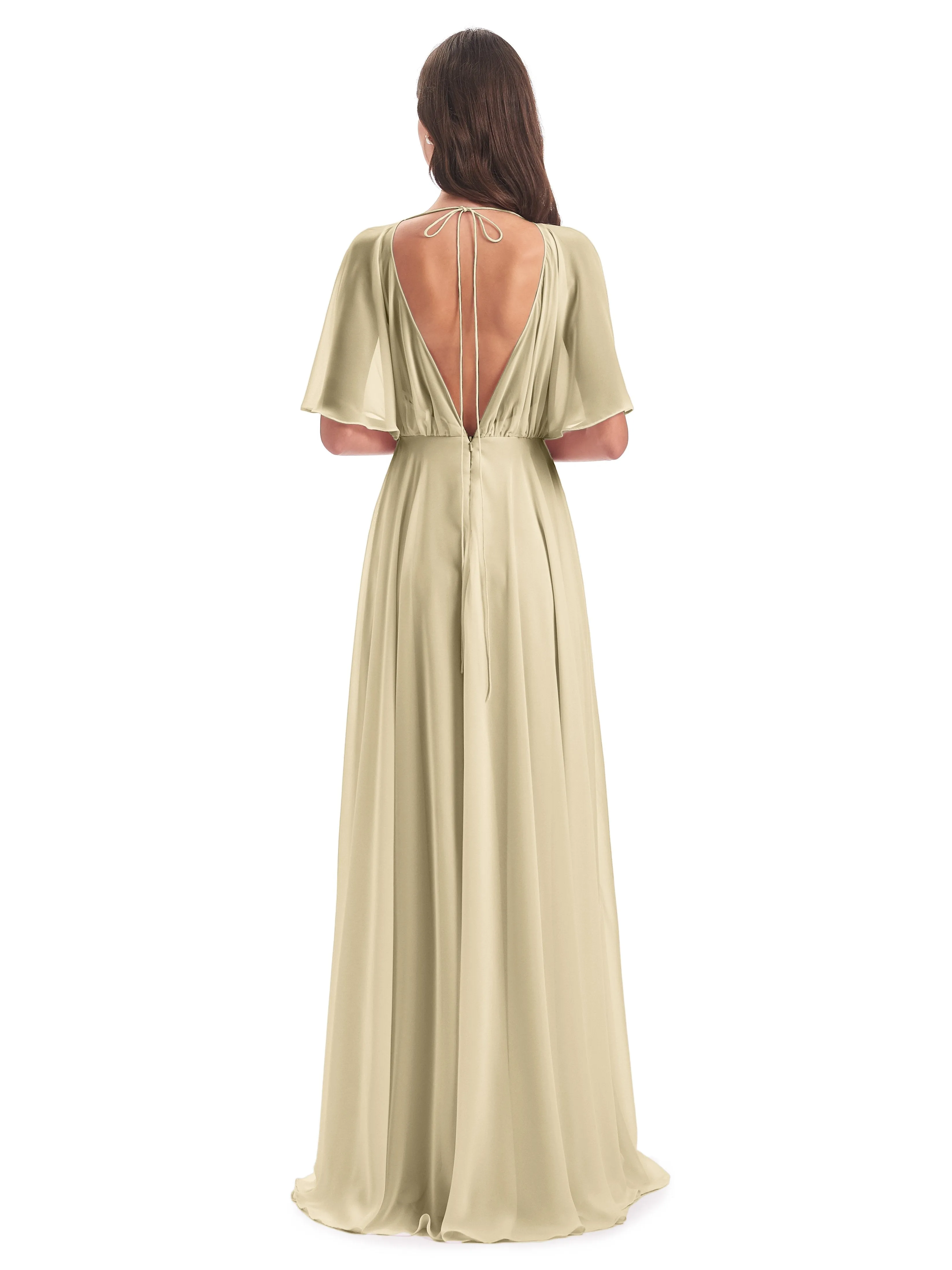 Ada Casual Chiffon A-line Short Sleeves Long Chiffon Bridesmaid Dresses