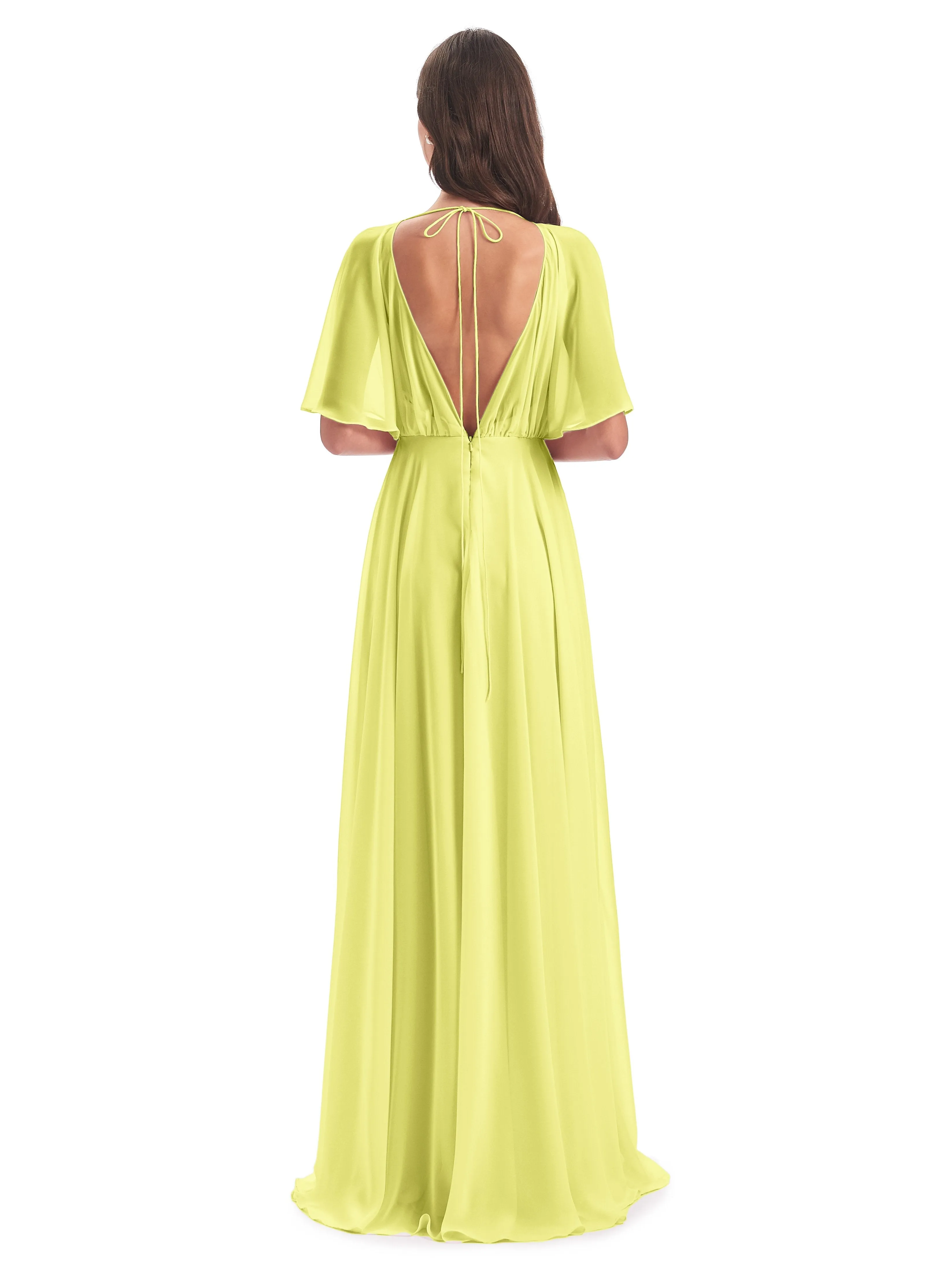 Ada Casual Chiffon A-line Short Sleeves Long Chiffon Bridesmaid Dresses