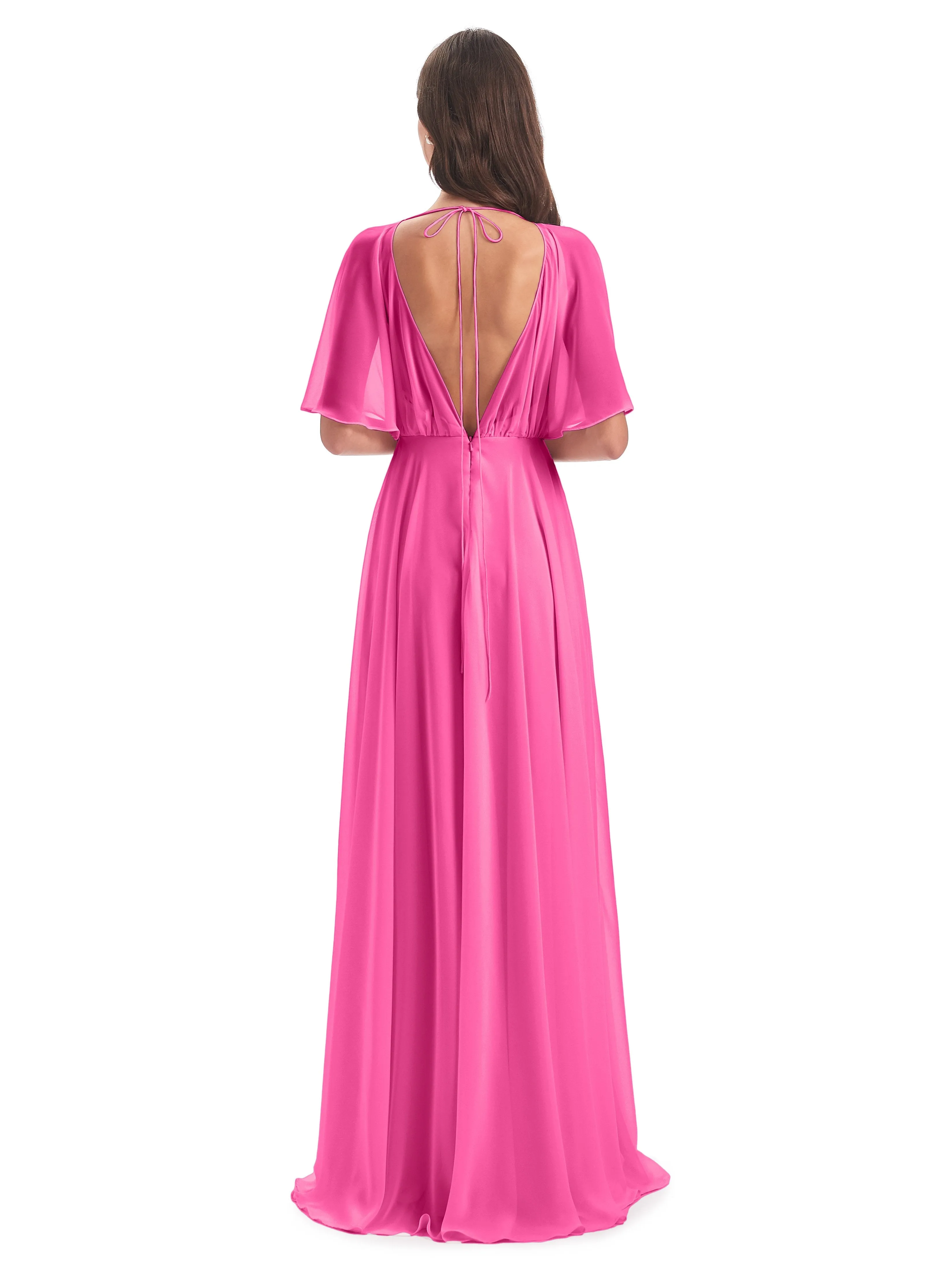 Ada Casual Chiffon A-line Short Sleeves Long Chiffon Bridesmaid Dresses