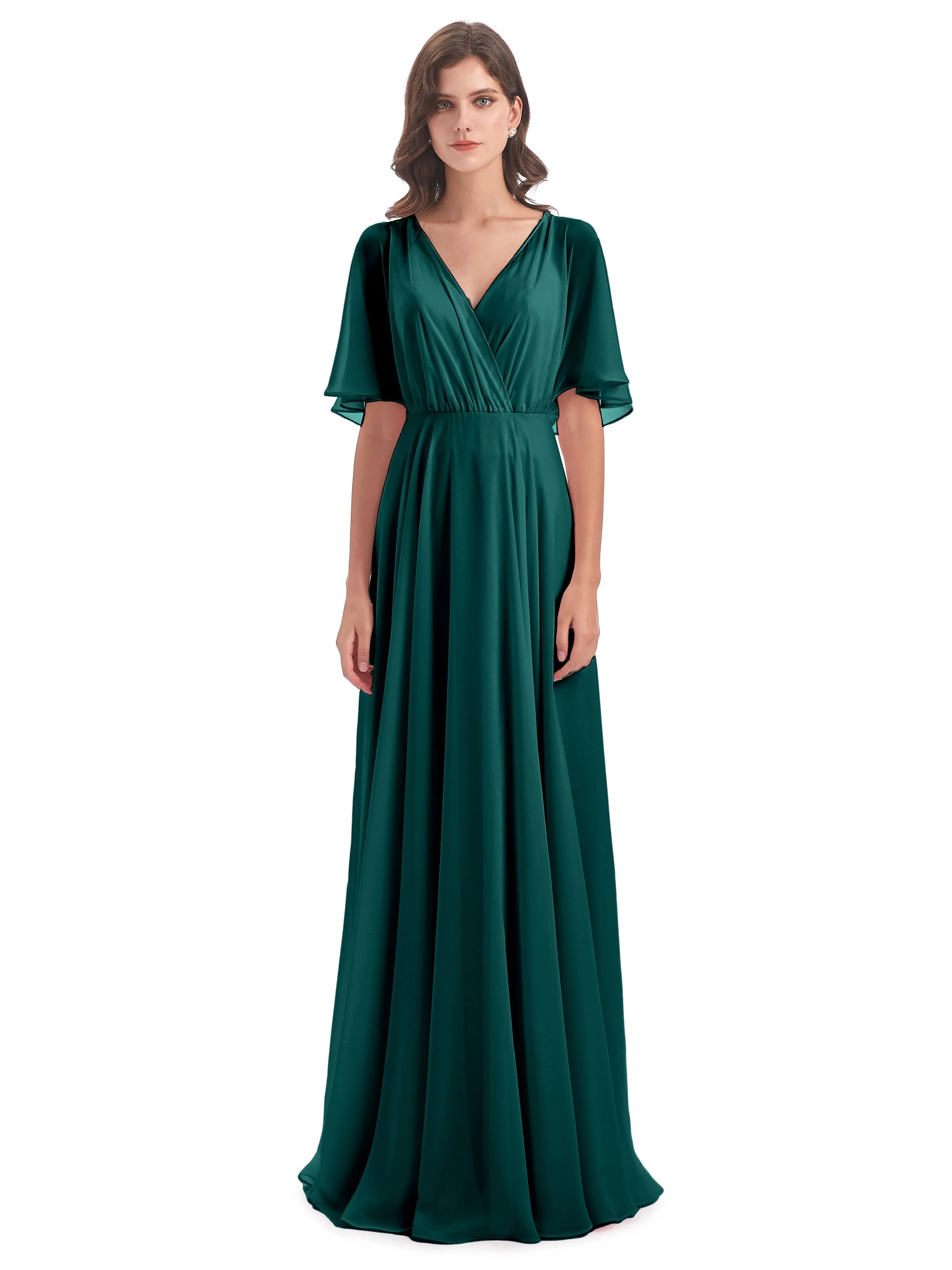 Ada Casual Chiffon A-line Short Sleeves Long Chiffon Bridesmaid Dresses