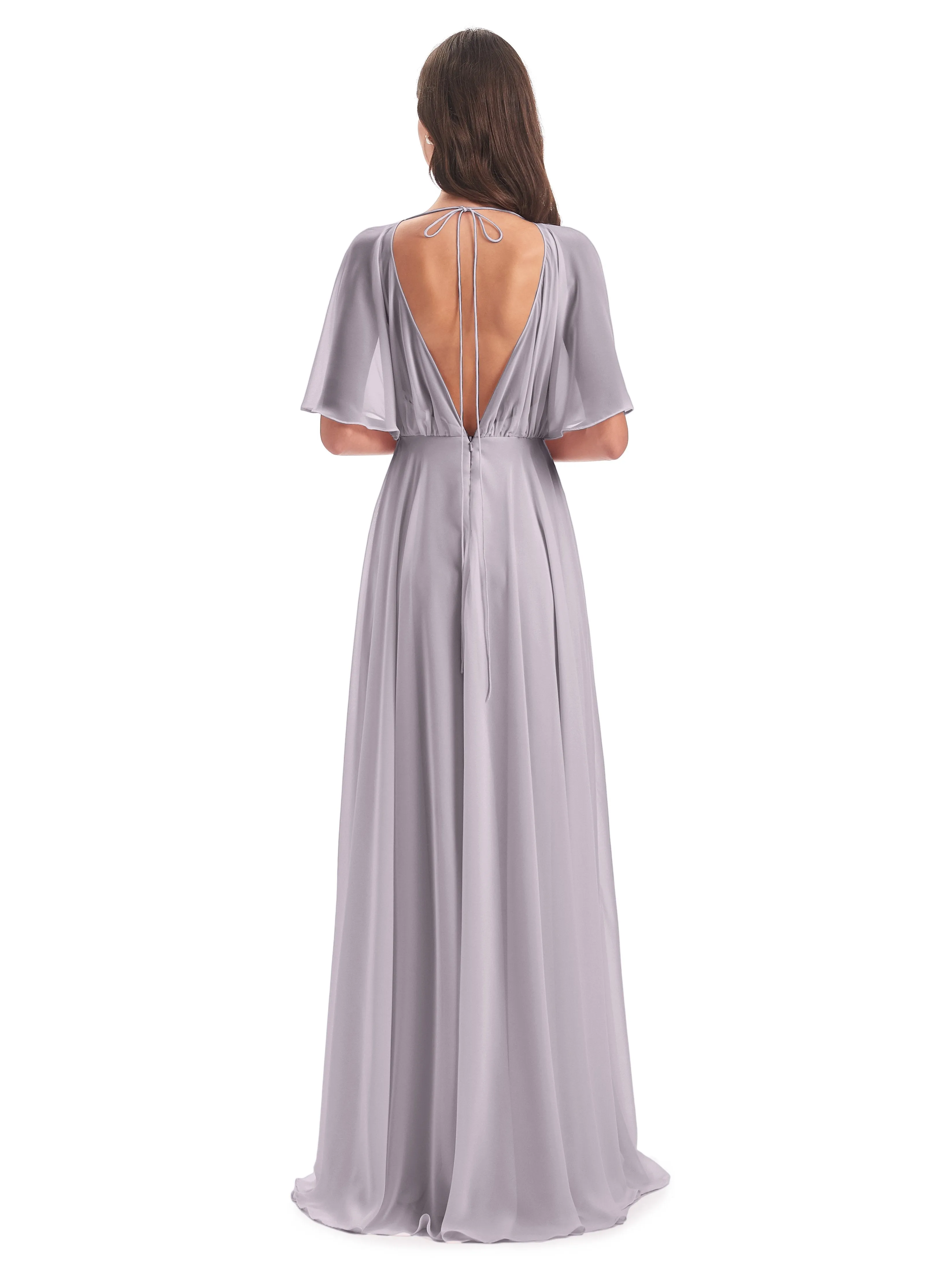 Ada Casual Chiffon A-line Short Sleeves Long Chiffon Bridesmaid Dresses