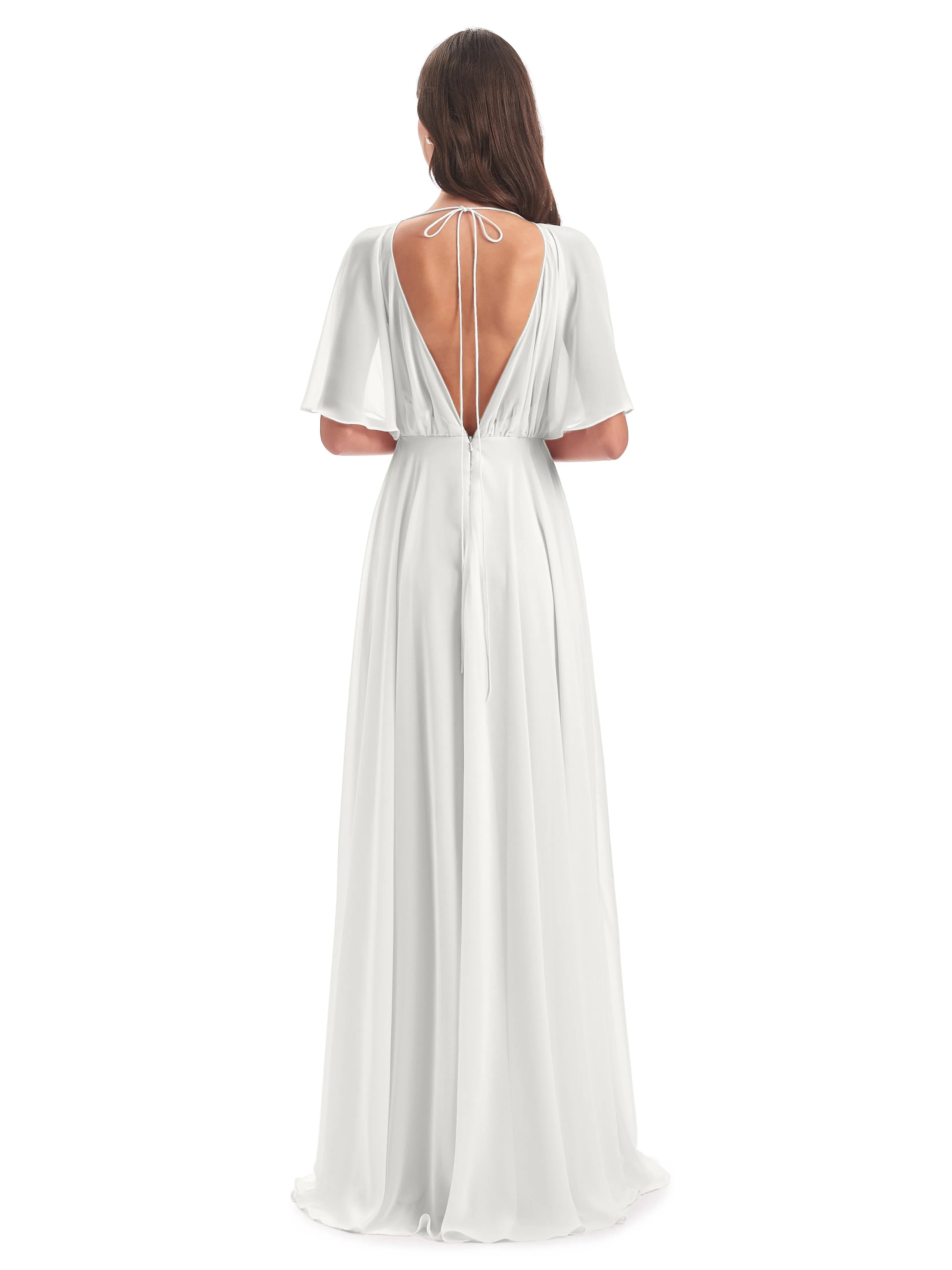 Ada Casual Chiffon A-line Short Sleeves Long Chiffon Bridesmaid Dresses