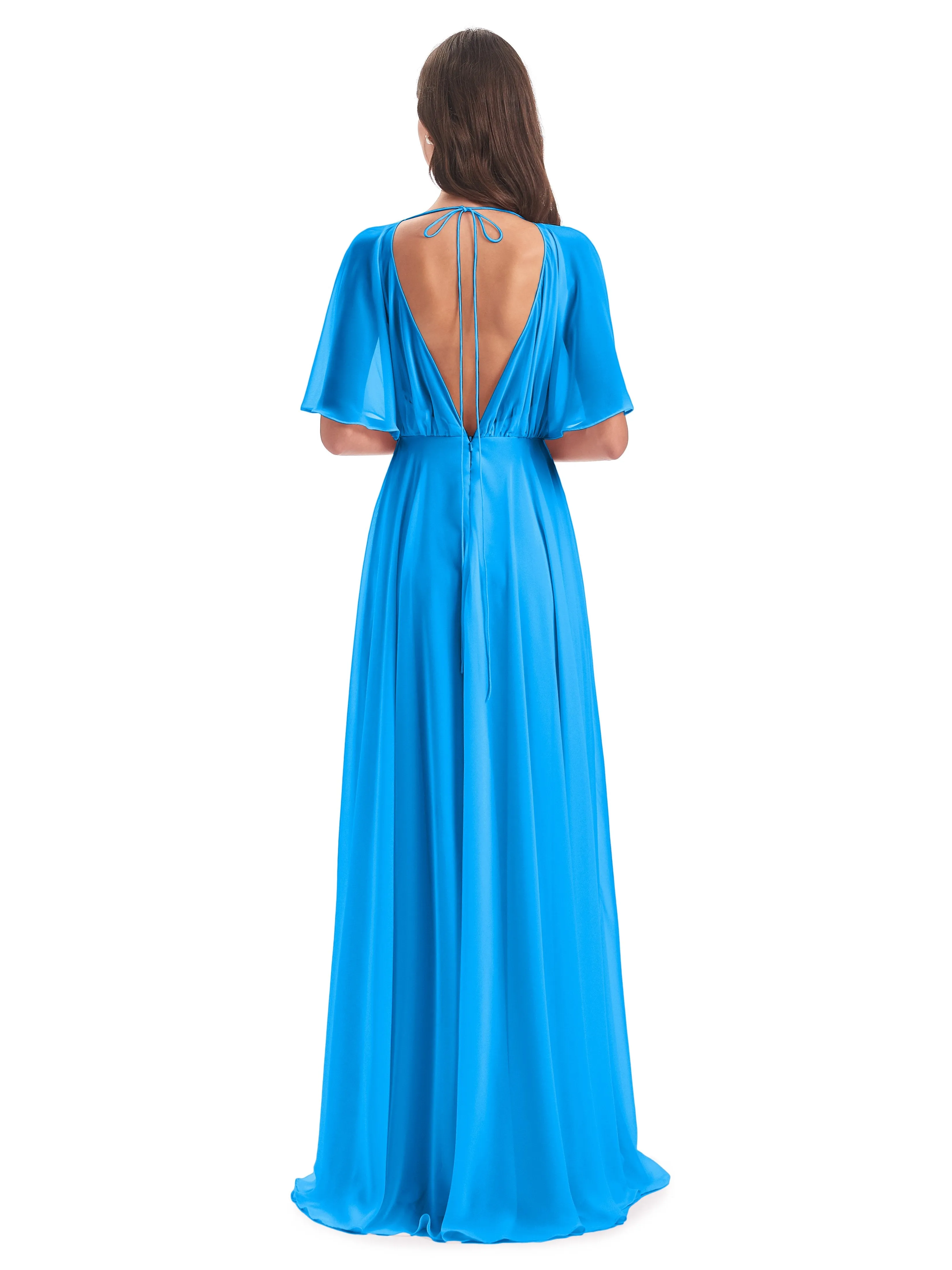 Ada Casual Chiffon A-line Short Sleeves Long Chiffon Bridesmaid Dresses