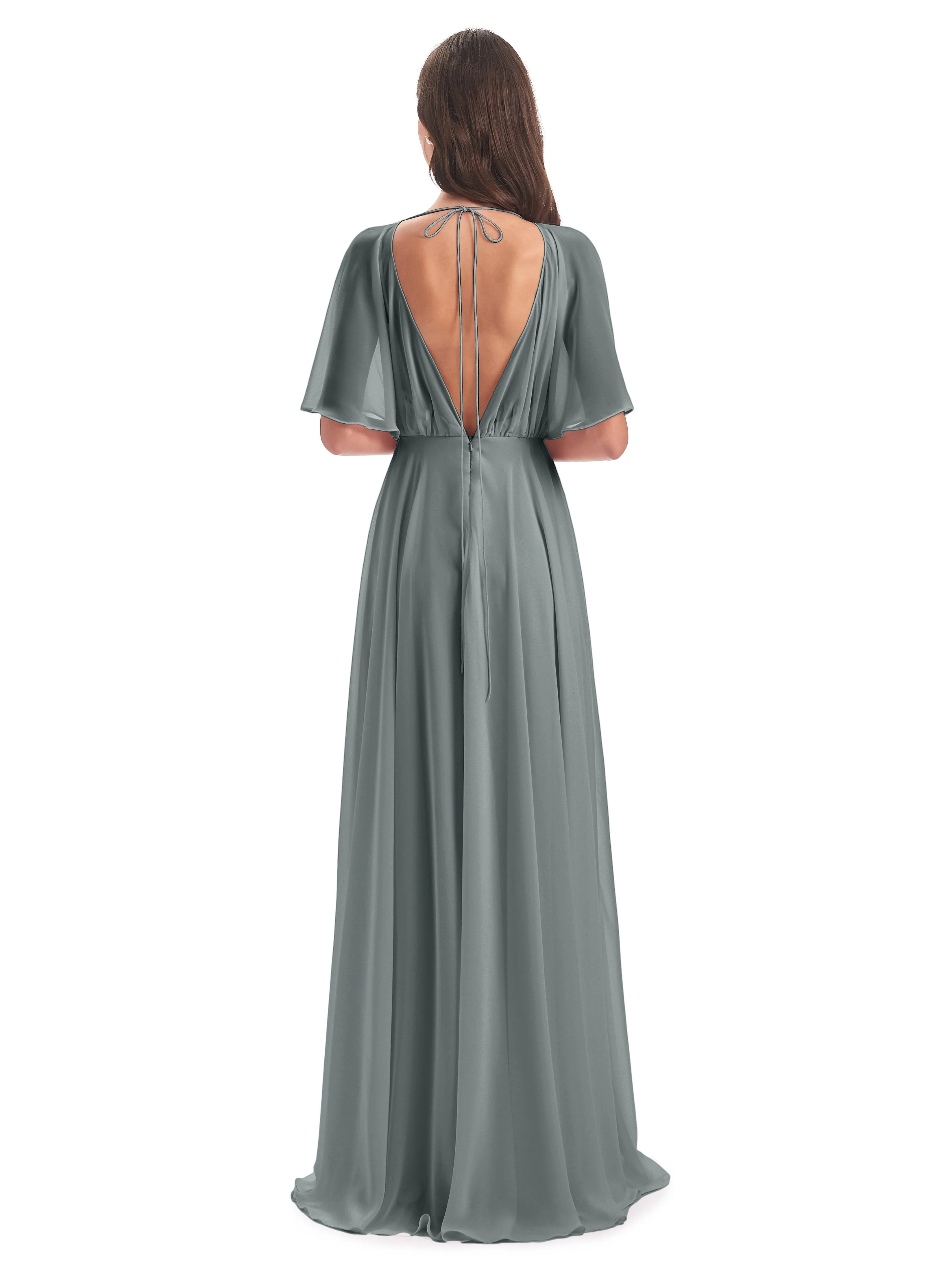 Ada Casual Chiffon A-line Short Sleeves Long Chiffon Bridesmaid Dresses