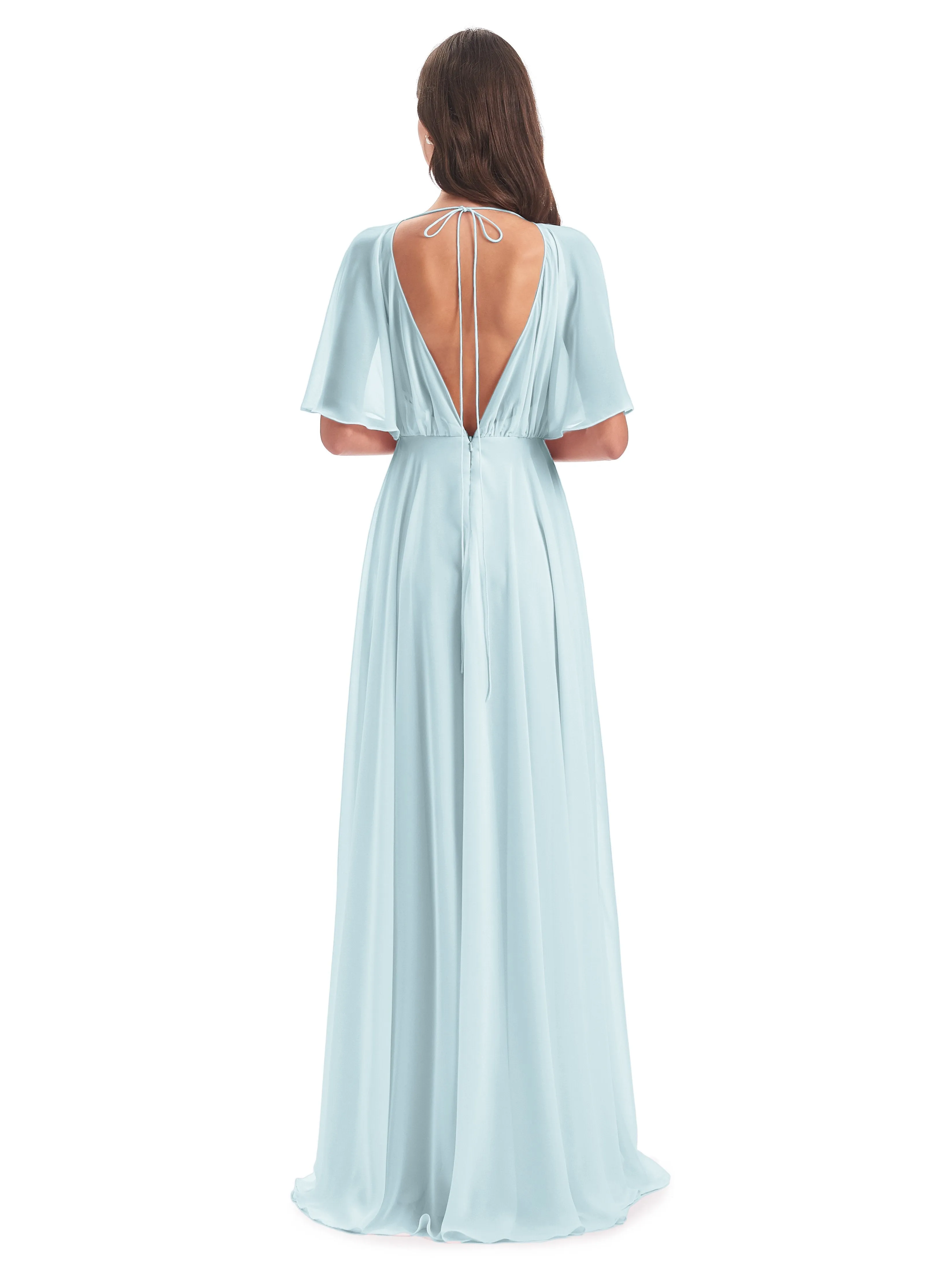 Ada Casual Chiffon A-line Short Sleeves Long Chiffon Bridesmaid Dresses