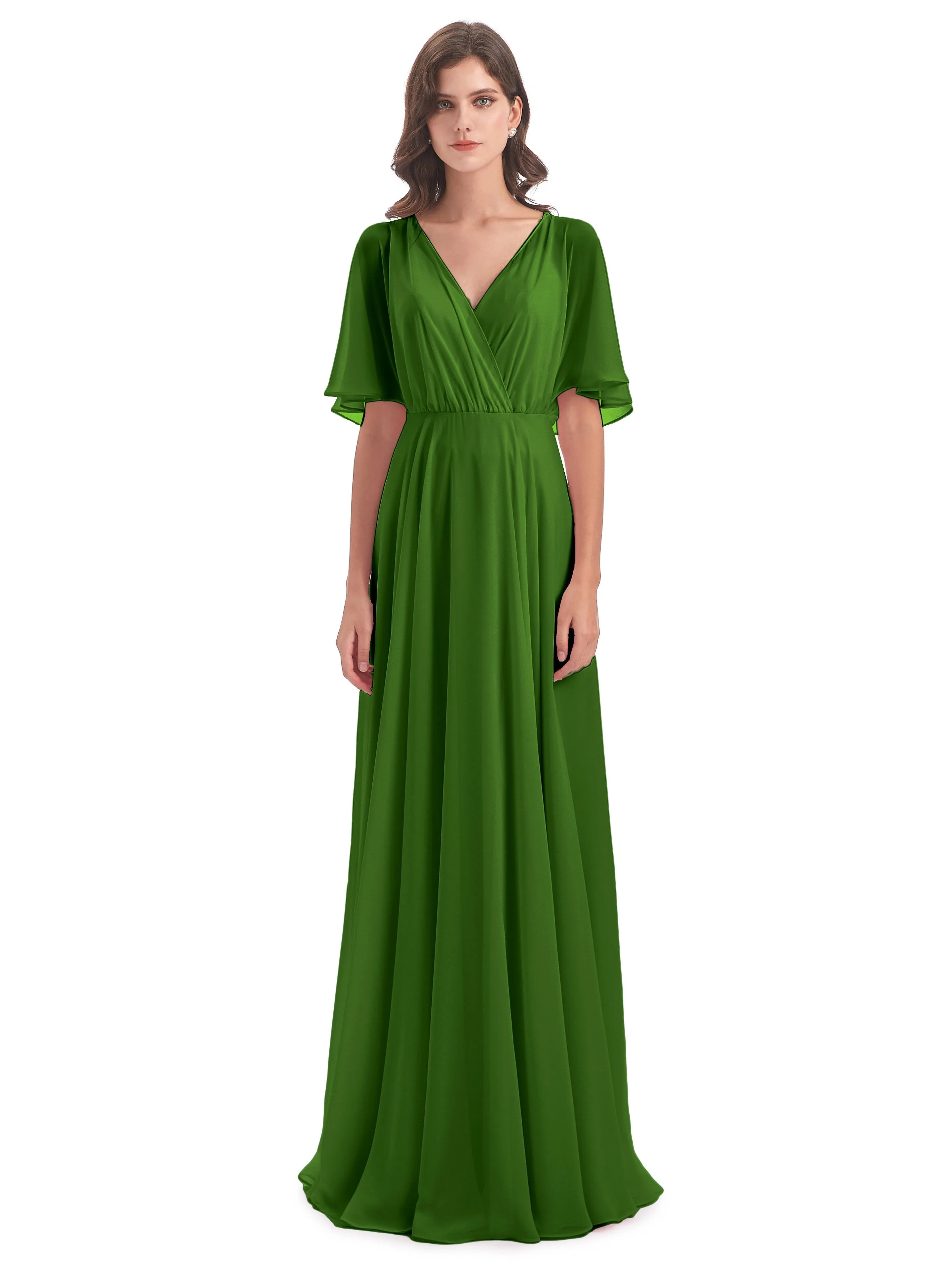 Ada Casual Chiffon A-line Short Sleeves Long Chiffon Bridesmaid Dresses