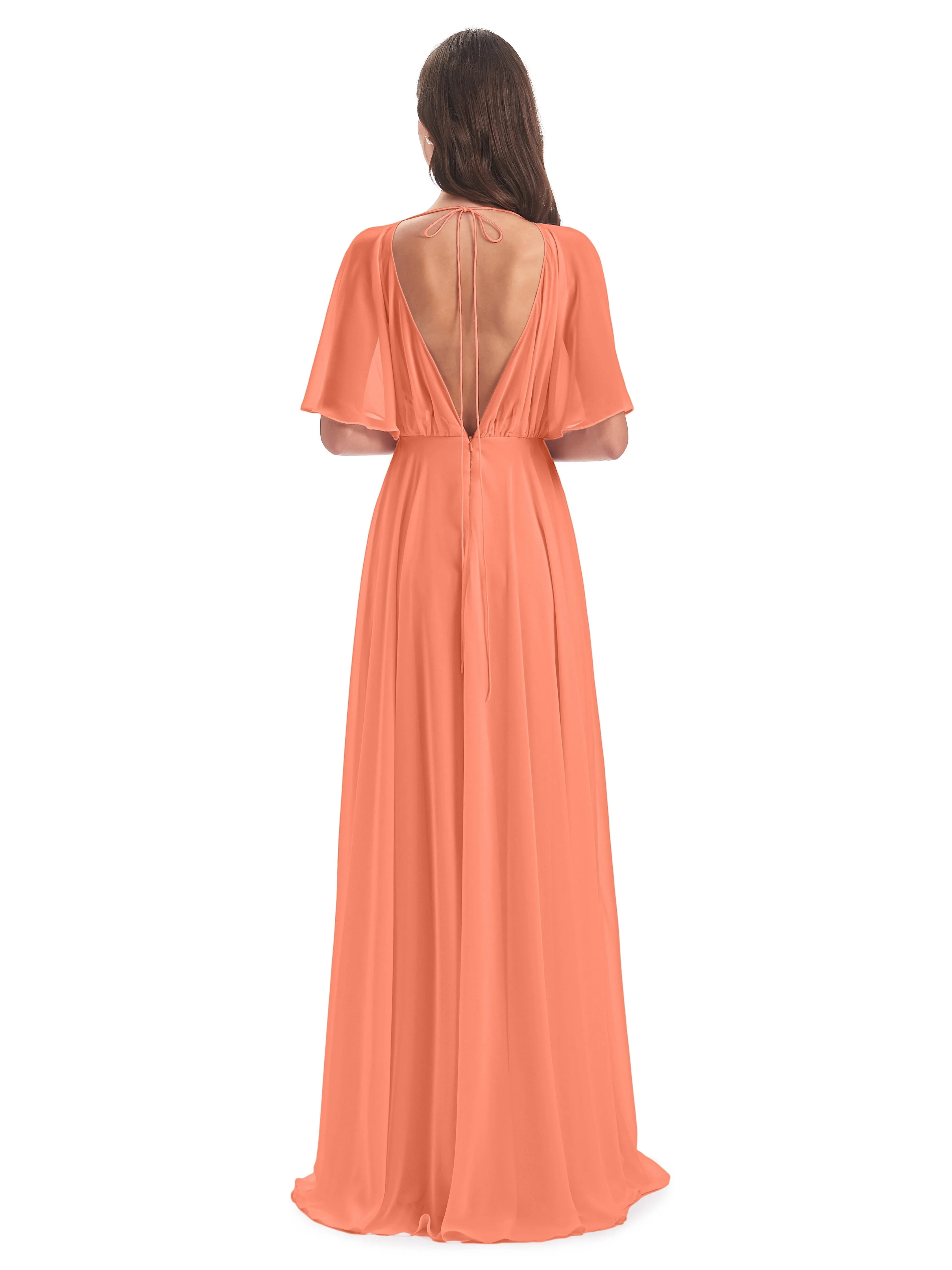 Ada Casual Chiffon A-line Short Sleeves Long Chiffon Bridesmaid Dresses