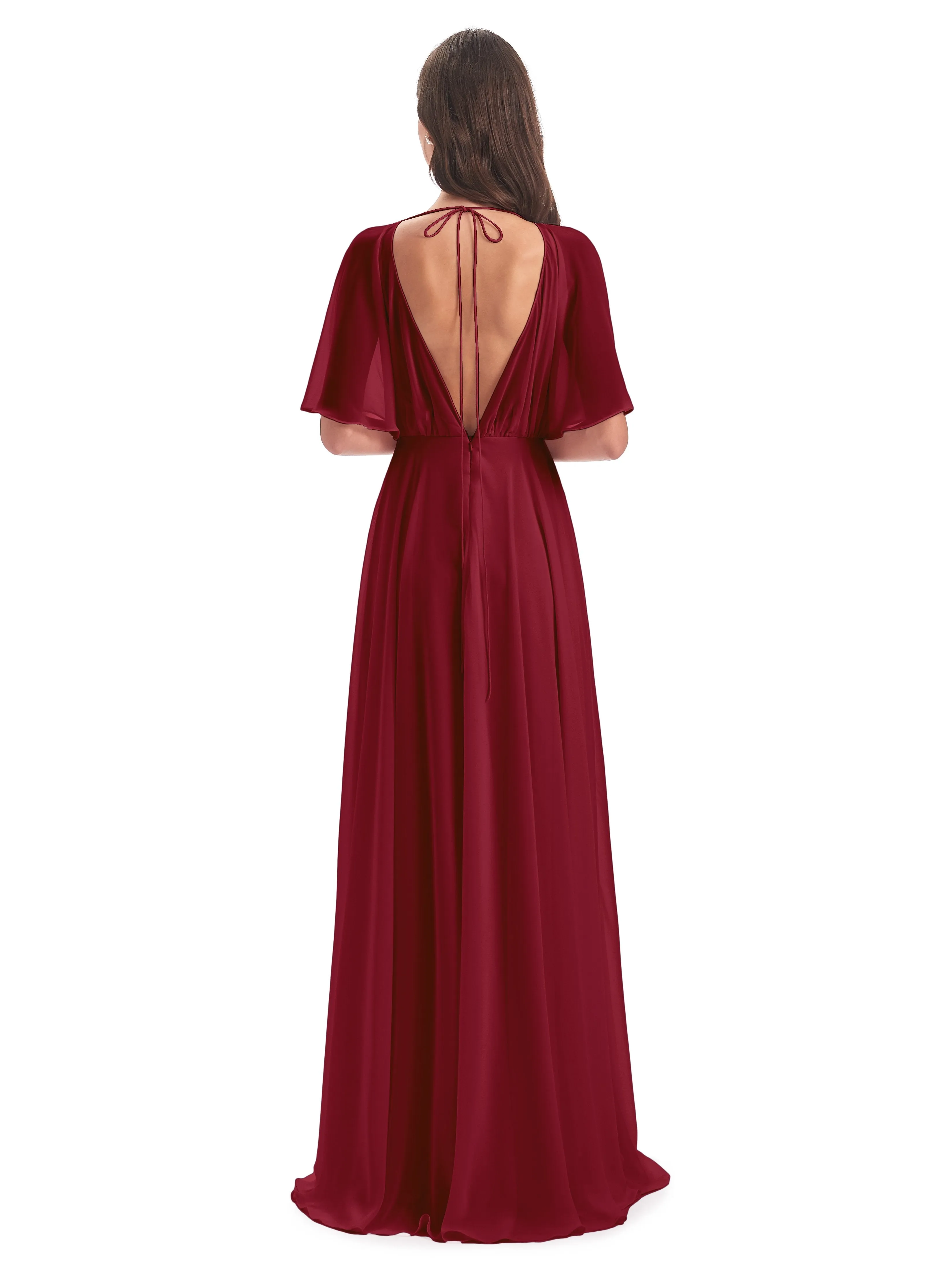 Ada Casual Chiffon A-line Short Sleeves Long Chiffon Bridesmaid Dresses