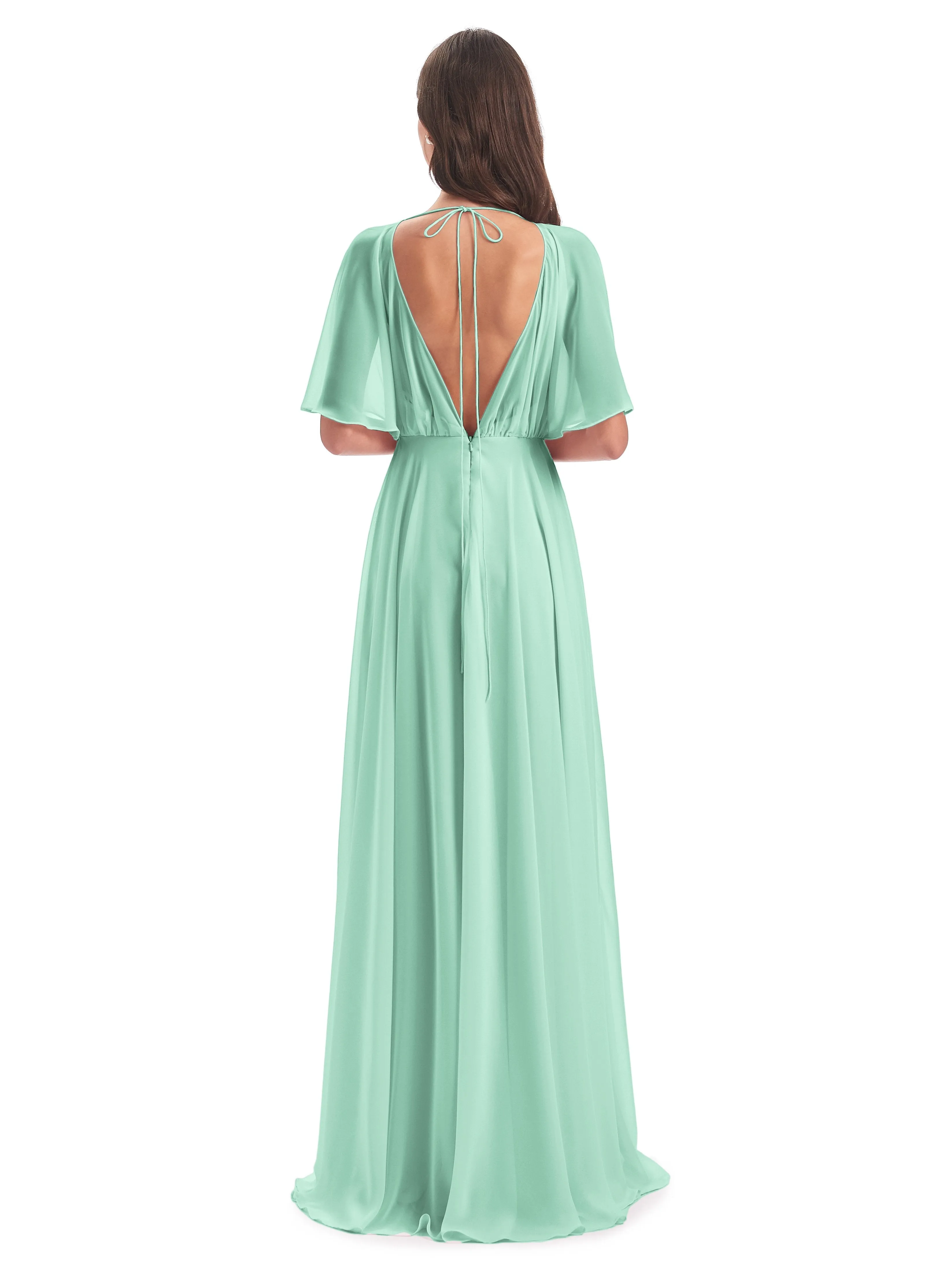 Ada Casual Chiffon A-line Short Sleeves Long Chiffon Bridesmaid Dresses