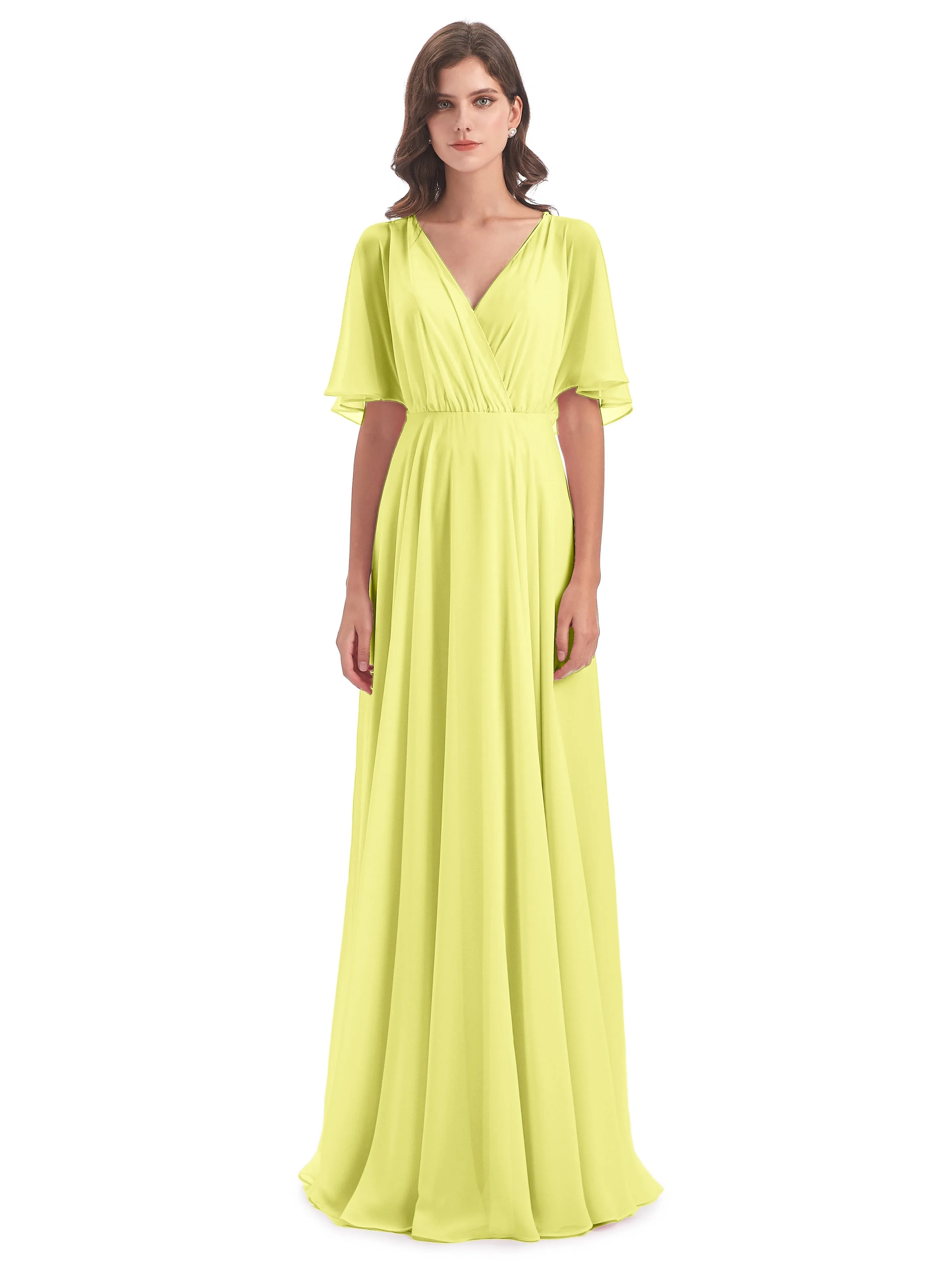 Ada Casual Chiffon A-line Short Sleeves Long Chiffon Bridesmaid Dresses