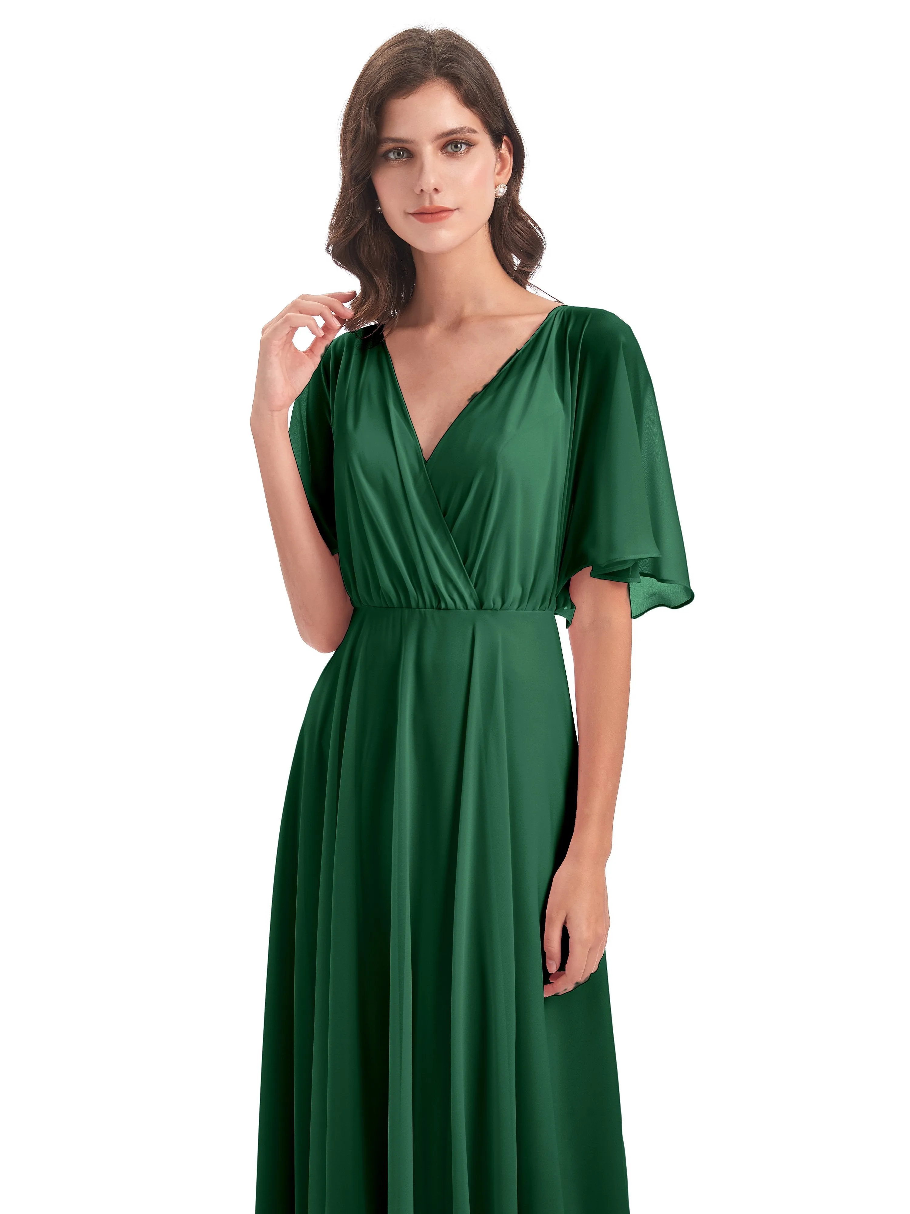 Ada Casual Chiffon A-line Short Sleeves Long Chiffon Bridesmaid Dresses