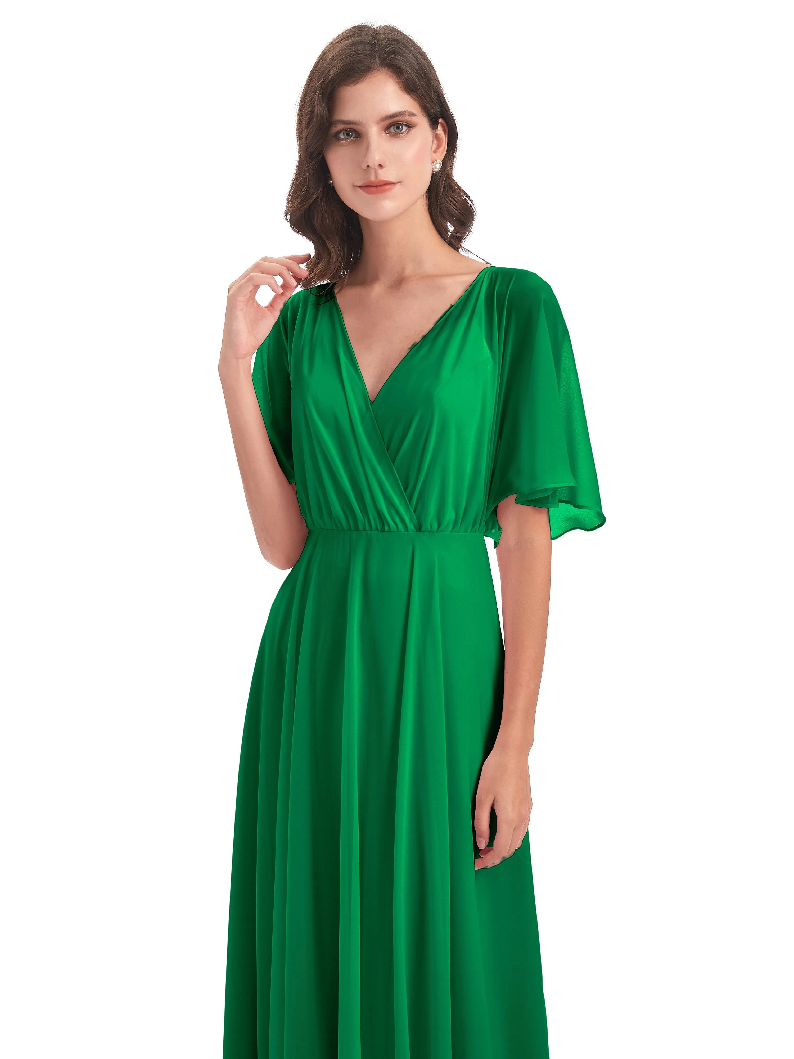 Ada Casual Chiffon A-line Short Sleeves Long Chiffon Bridesmaid Dresses