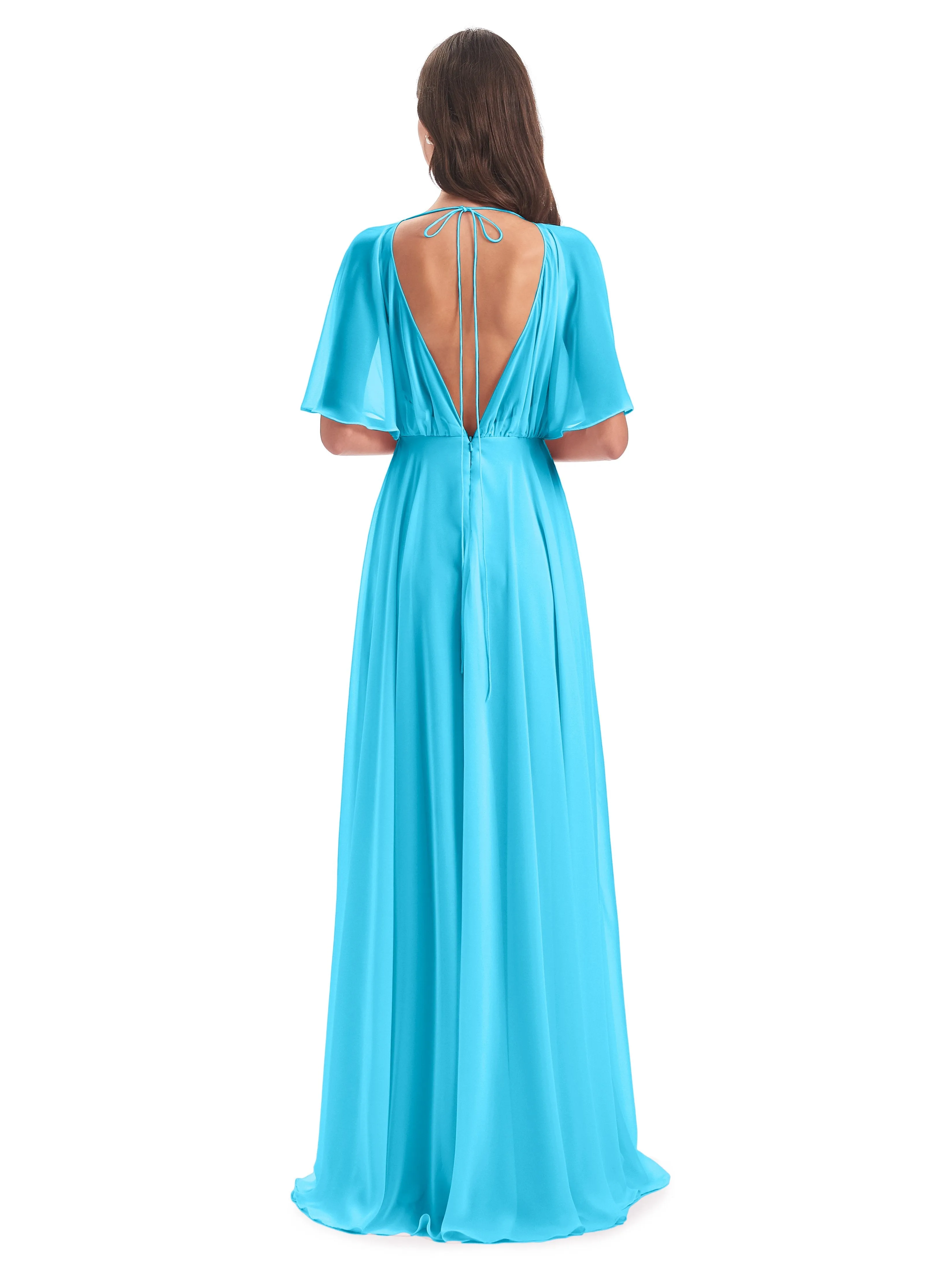 Ada Casual Chiffon A-line Short Sleeves Long Chiffon Bridesmaid Dresses