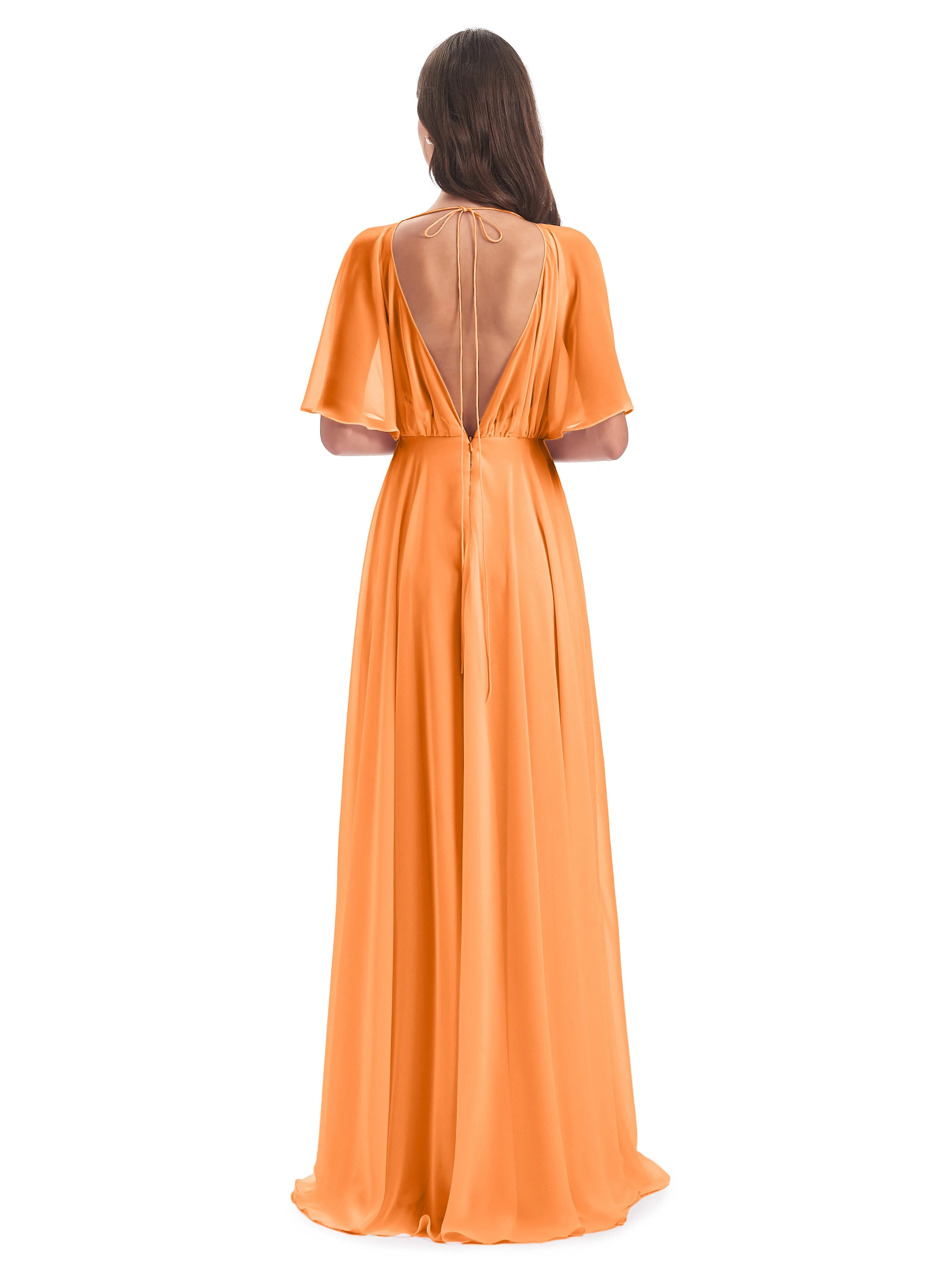 Ada Casual Chiffon A-line Short Sleeves Long Chiffon Bridesmaid Dresses