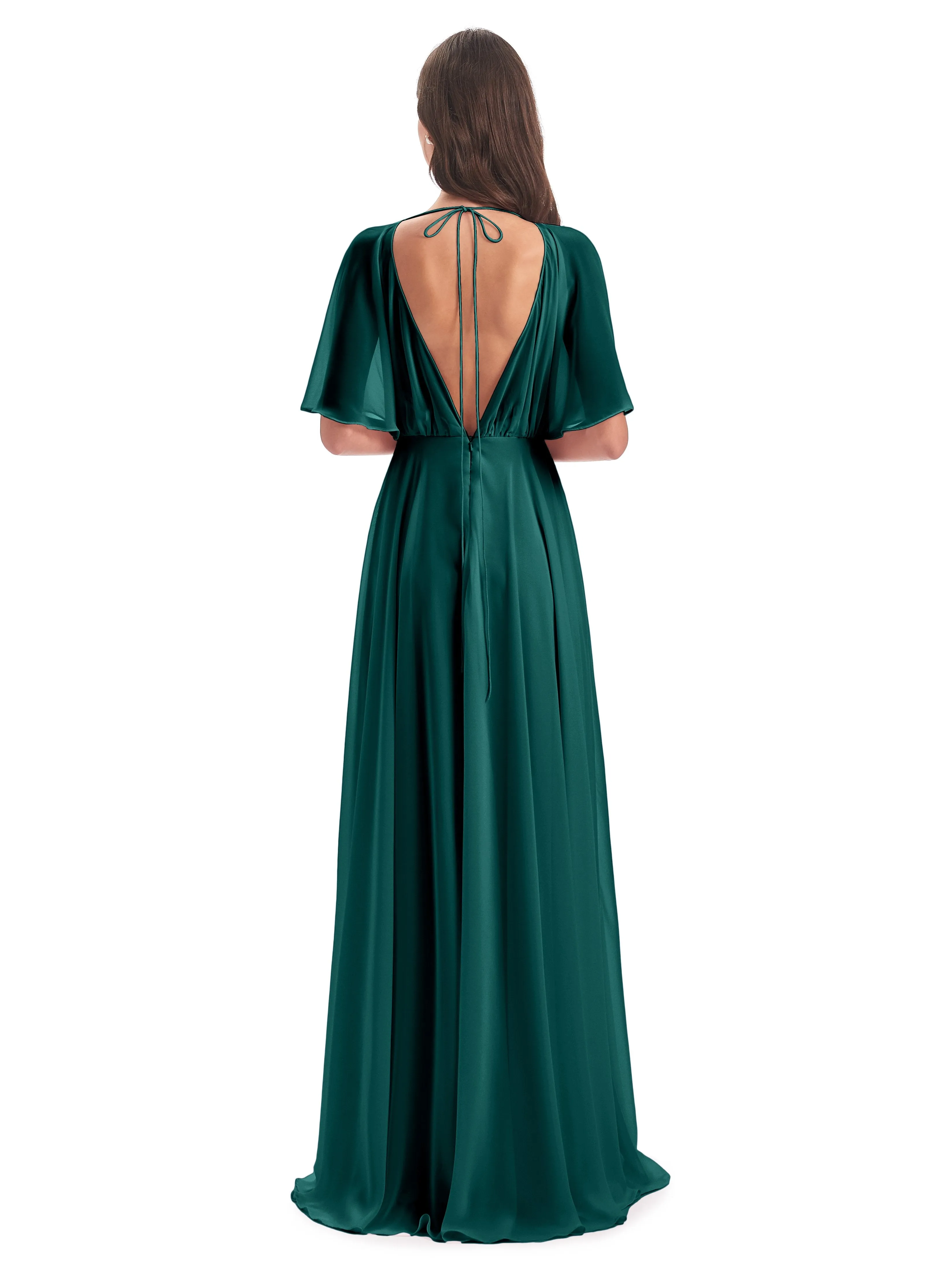 Ada Casual Chiffon A-line Short Sleeves Long Chiffon Bridesmaid Dresses