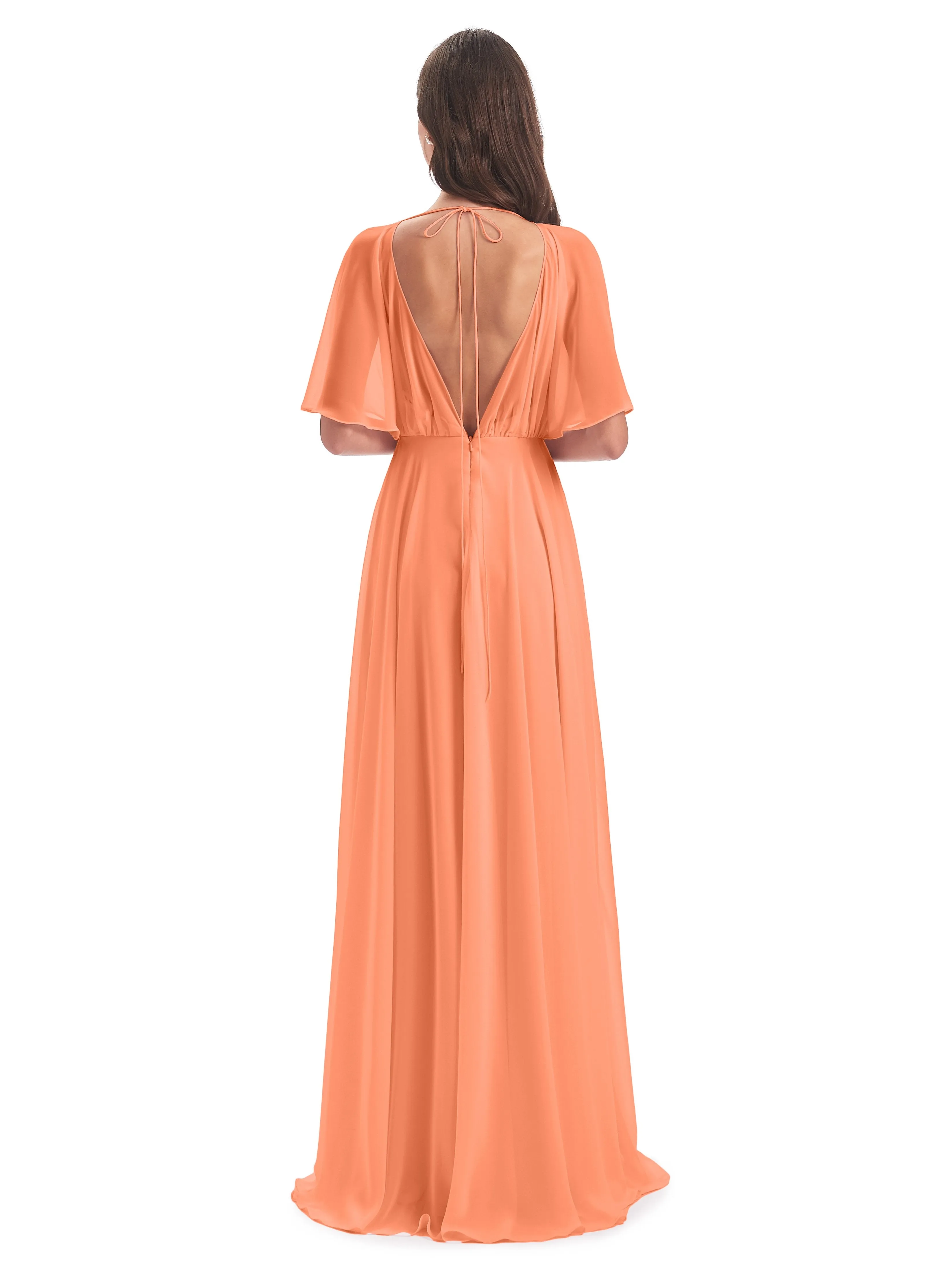 Ada Casual Chiffon A-line Short Sleeves Long Chiffon Bridesmaid Dresses