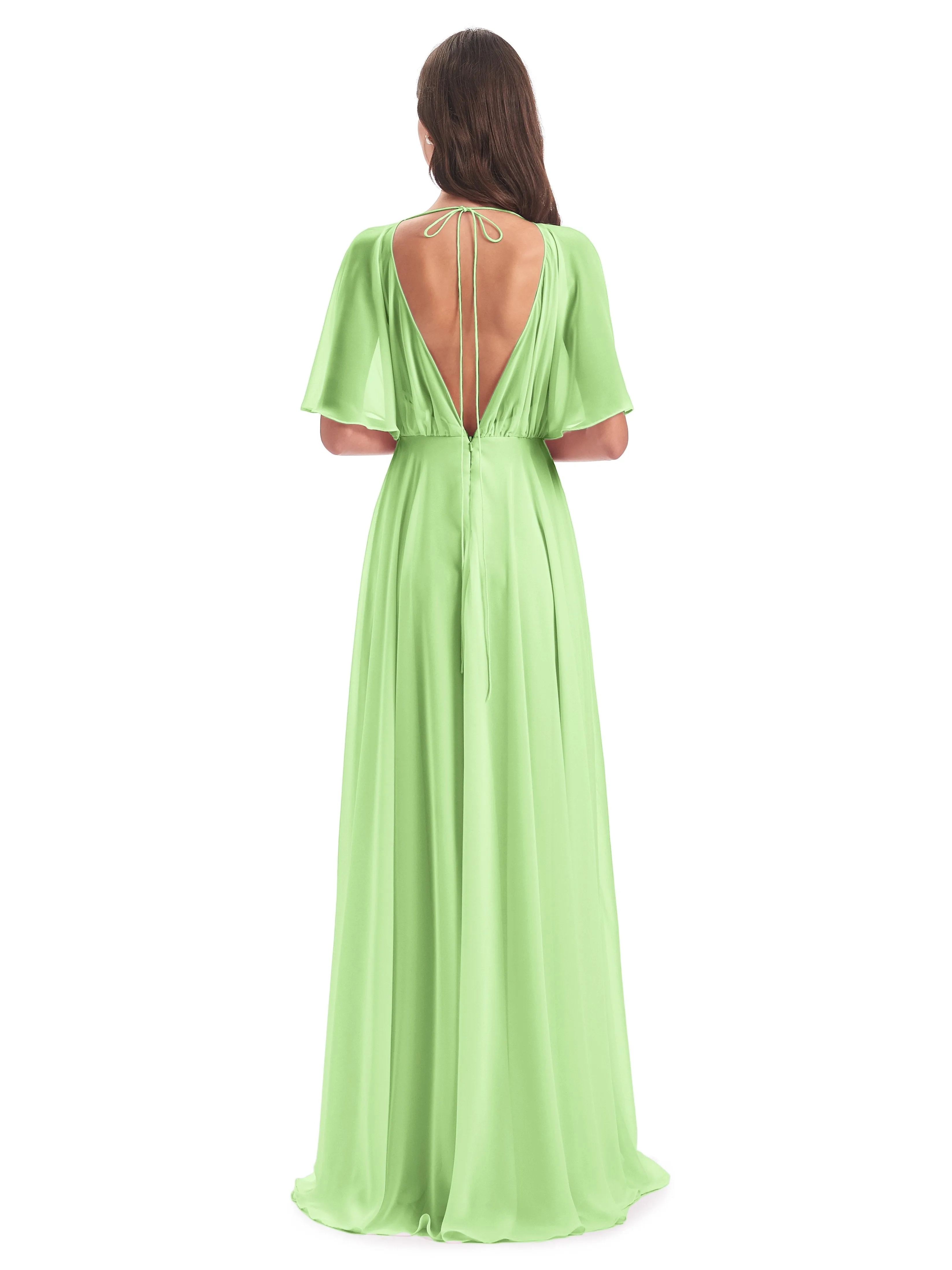 Ada Casual Chiffon A-line Short Sleeves Long Chiffon Bridesmaid Dresses