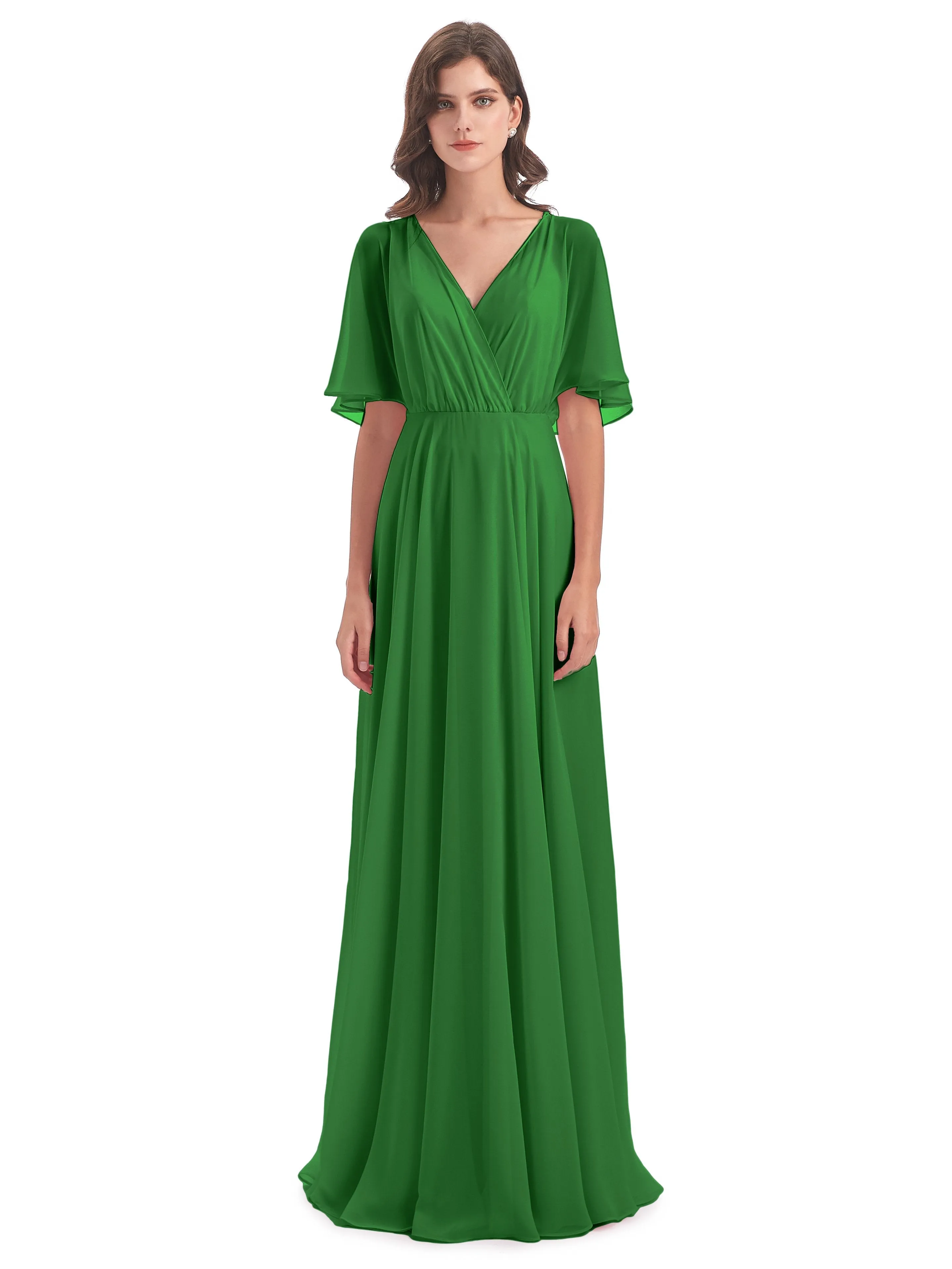 Ada Casual Chiffon A-line Short Sleeves Long Chiffon Bridesmaid Dresses