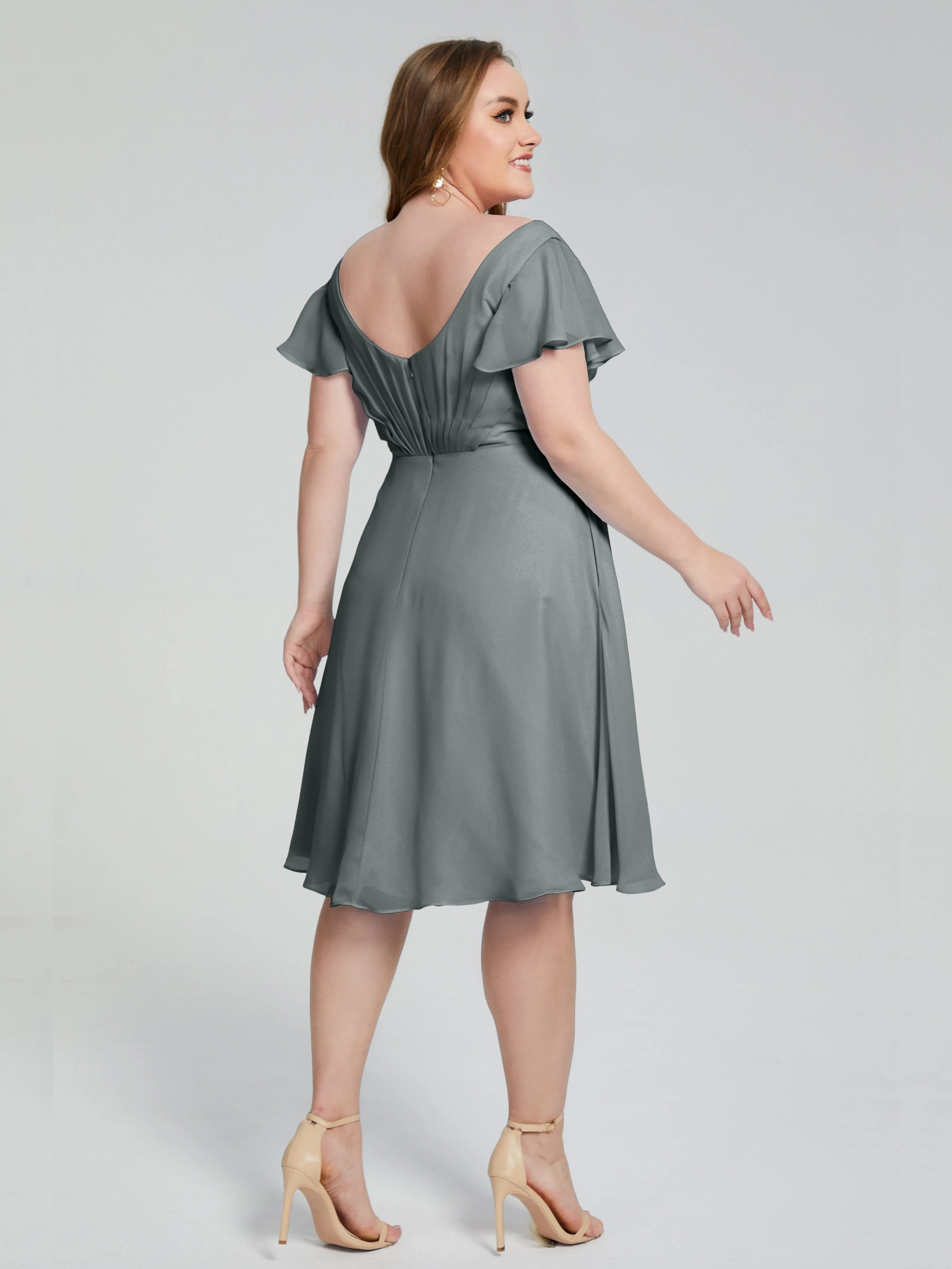 Alina V-Neck Knee-Length Short Sleeves Mother of the Bride Dresses