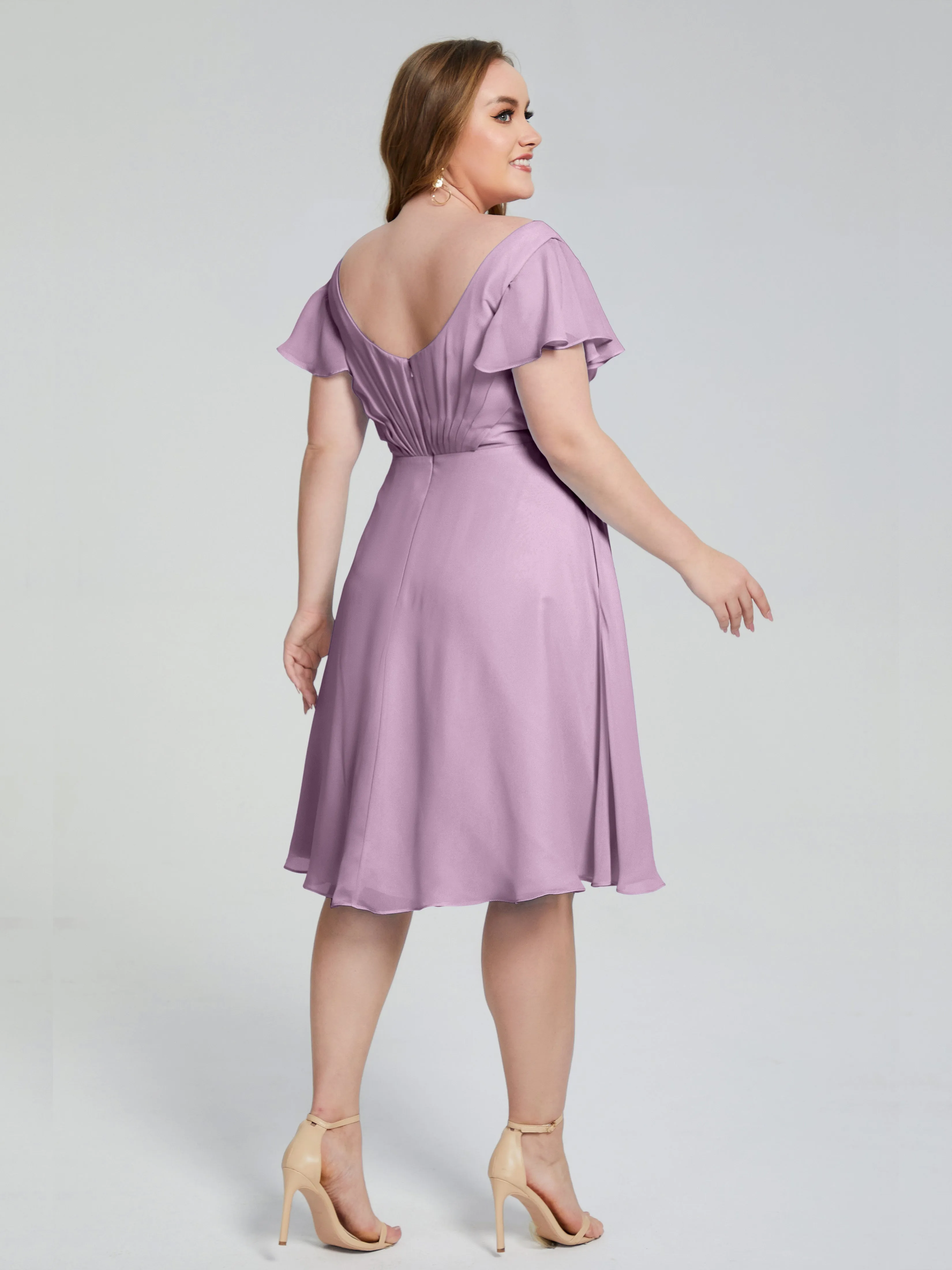 Alina V-Neck Knee-Length Short Sleeves Mother of the Bride Dresses