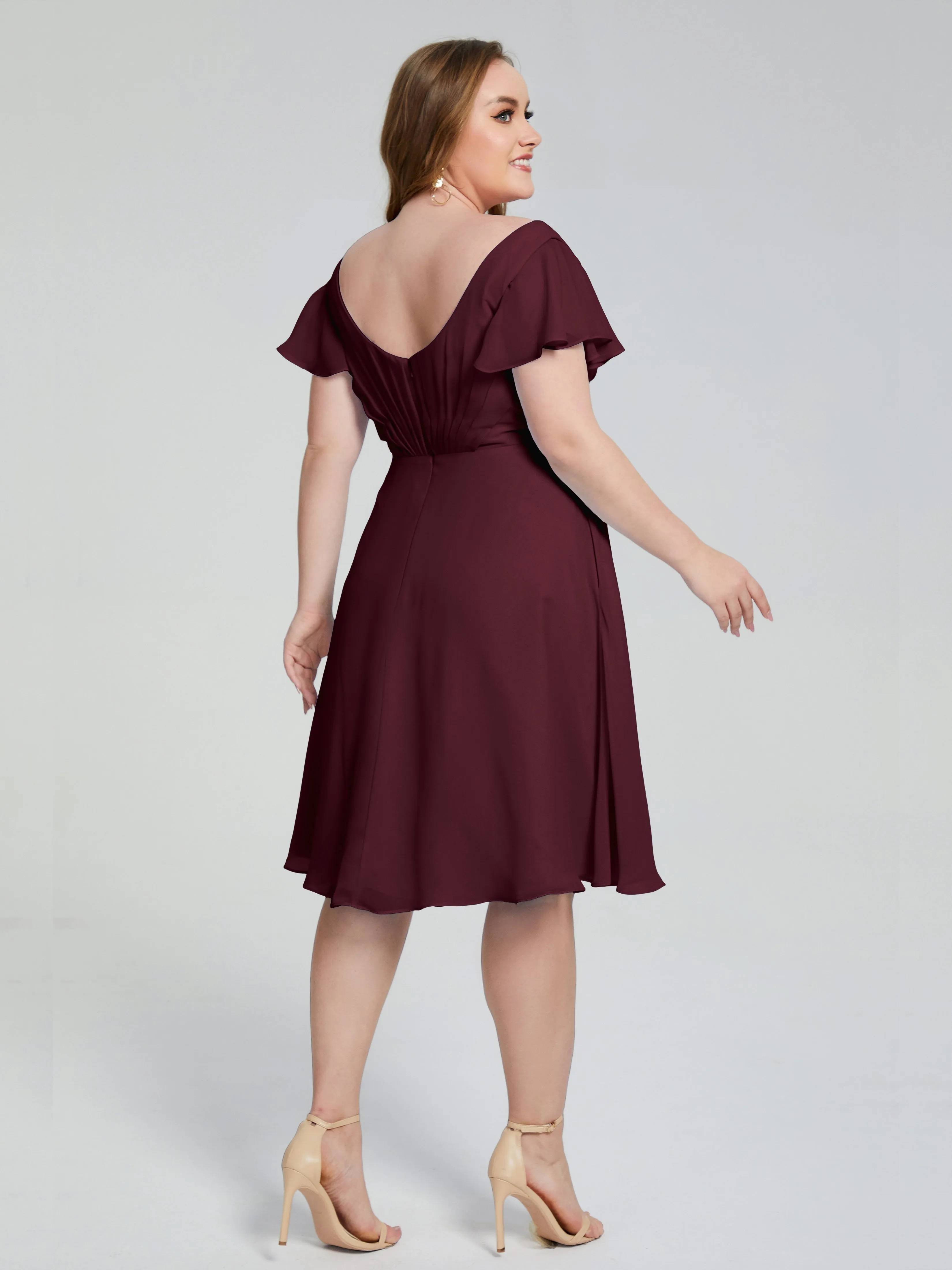 Alina V-Neck Knee-Length Short Sleeves Mother of the Bride Dresses