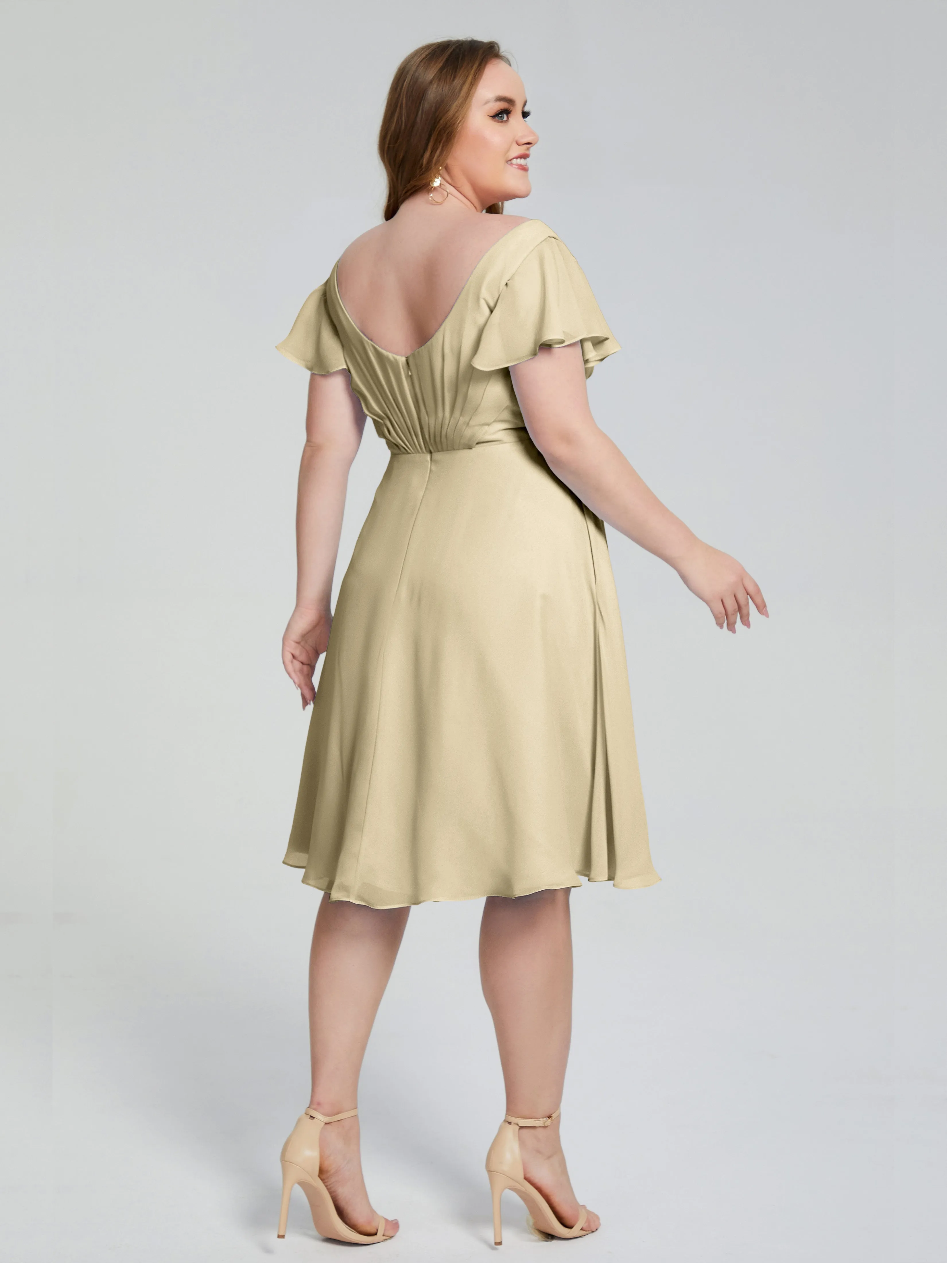 Alina V-Neck Knee-Length Short Sleeves Mother of the Bride Dresses