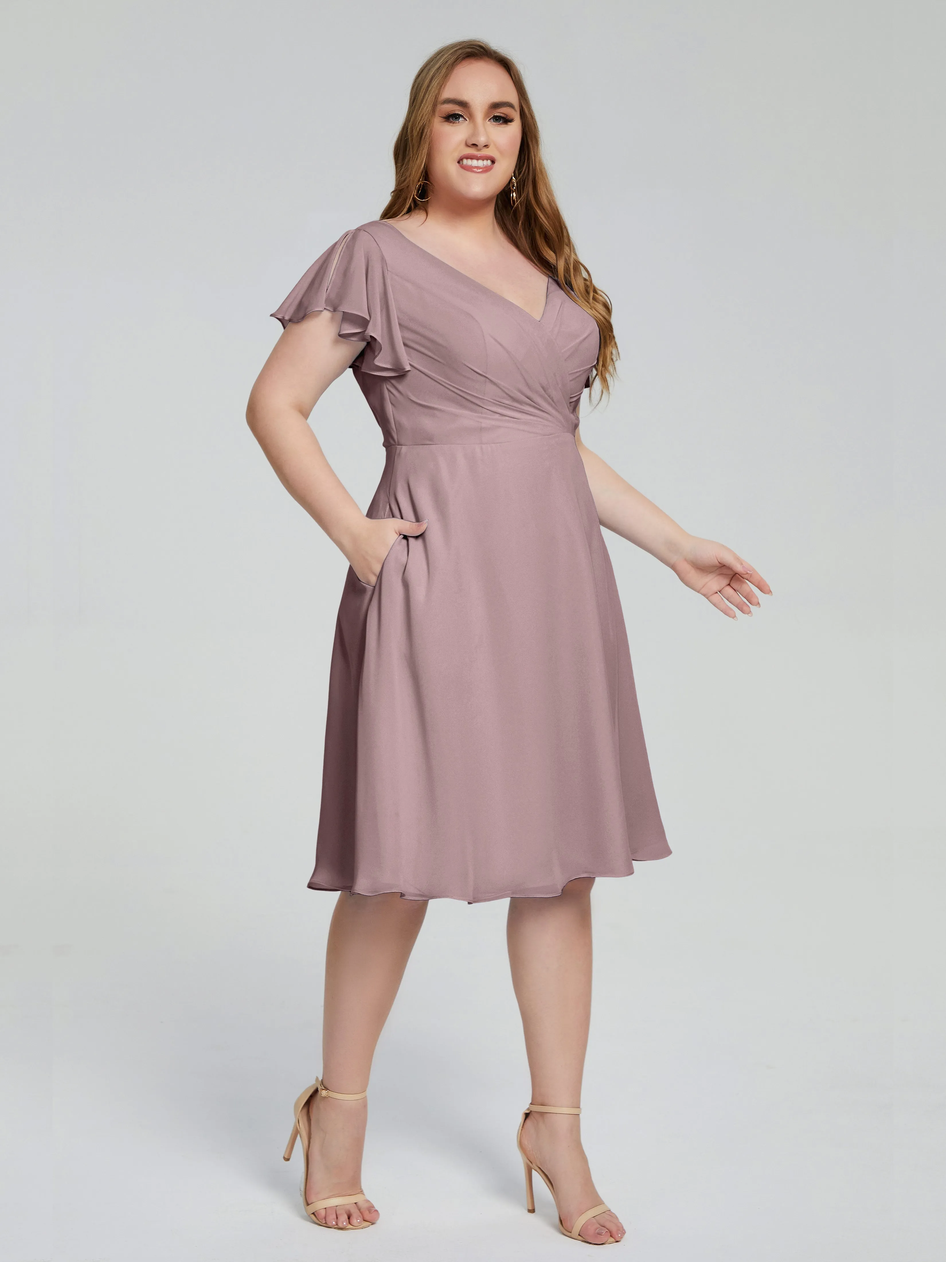 Alina V-Neck Knee-Length Short Sleeves Mother of the Bride Dresses