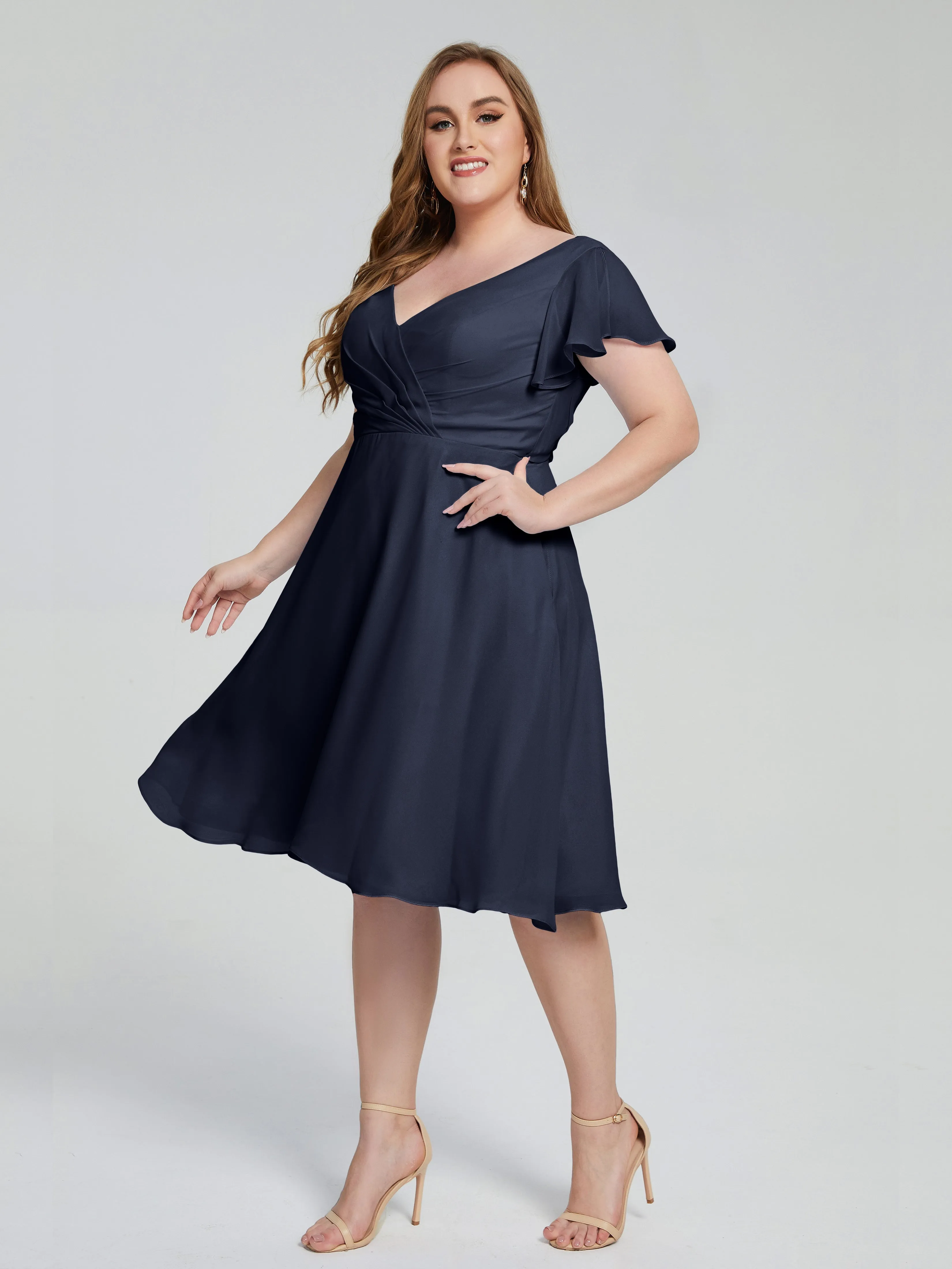 Alina V-Neck Knee-Length Short Sleeves Mother of the Bride Dresses