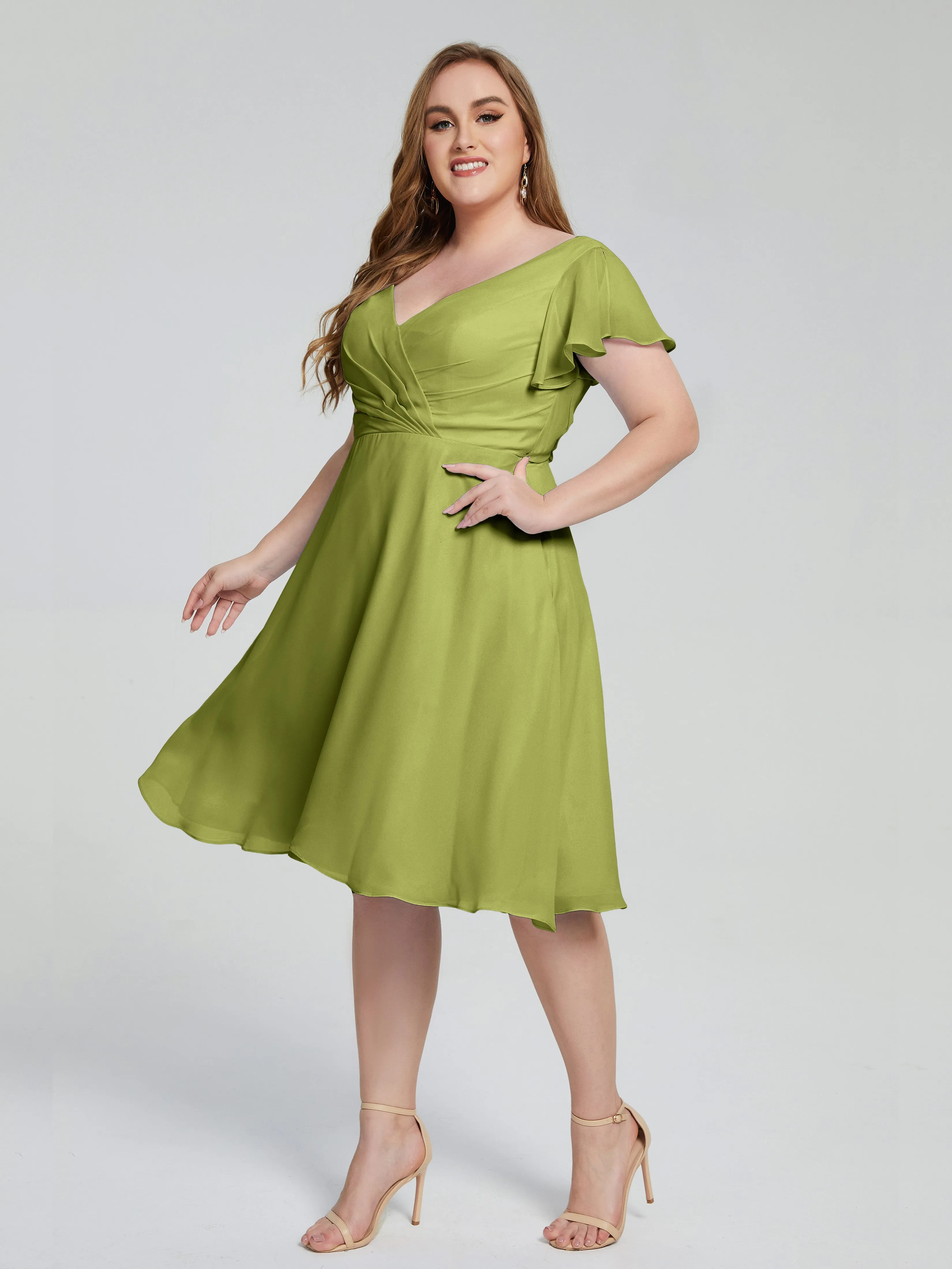 Alina V-Neck Knee-Length Short Sleeves Mother of the Bride Dresses